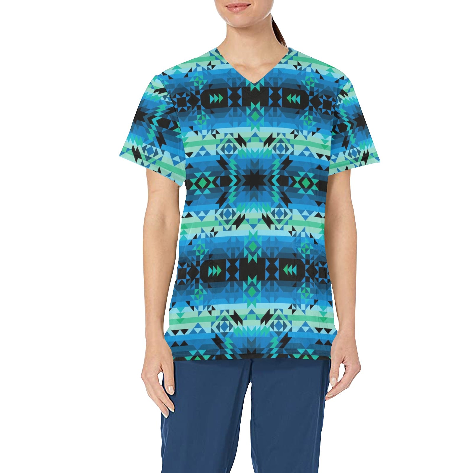 Green Star All Over Print Scrub Top Scrub Top e-joyer