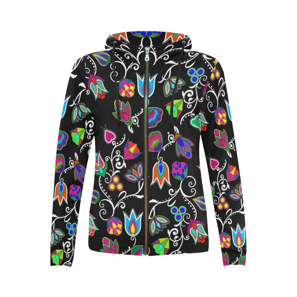 Indigenous Paisley Black All Over Print Full Zip Hoodie for Women (Model H14) All Over Print Full Zip Hoodie for Women (H14) e-joyer