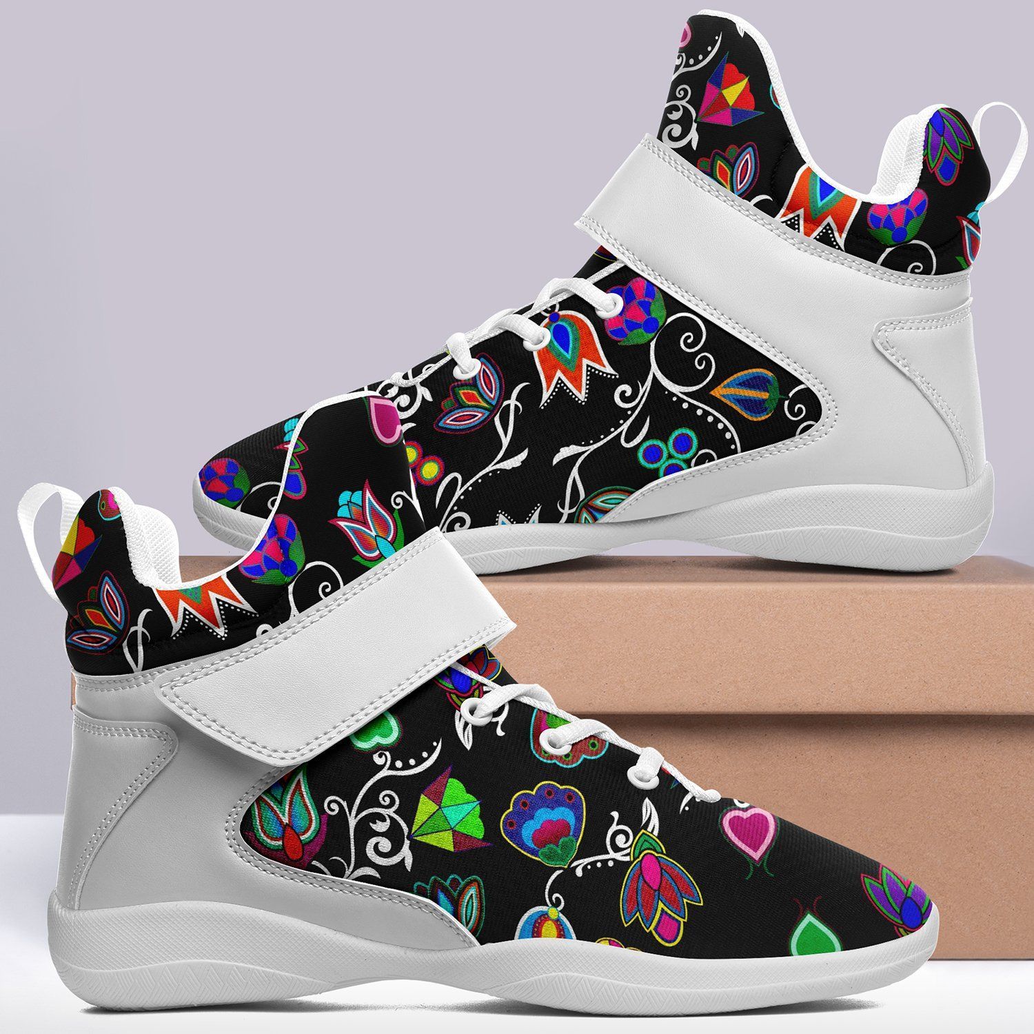 Indigenous Paisley Black Ipottaa Basketball / Sport High Top Shoes - White Sole 49 Dzine
