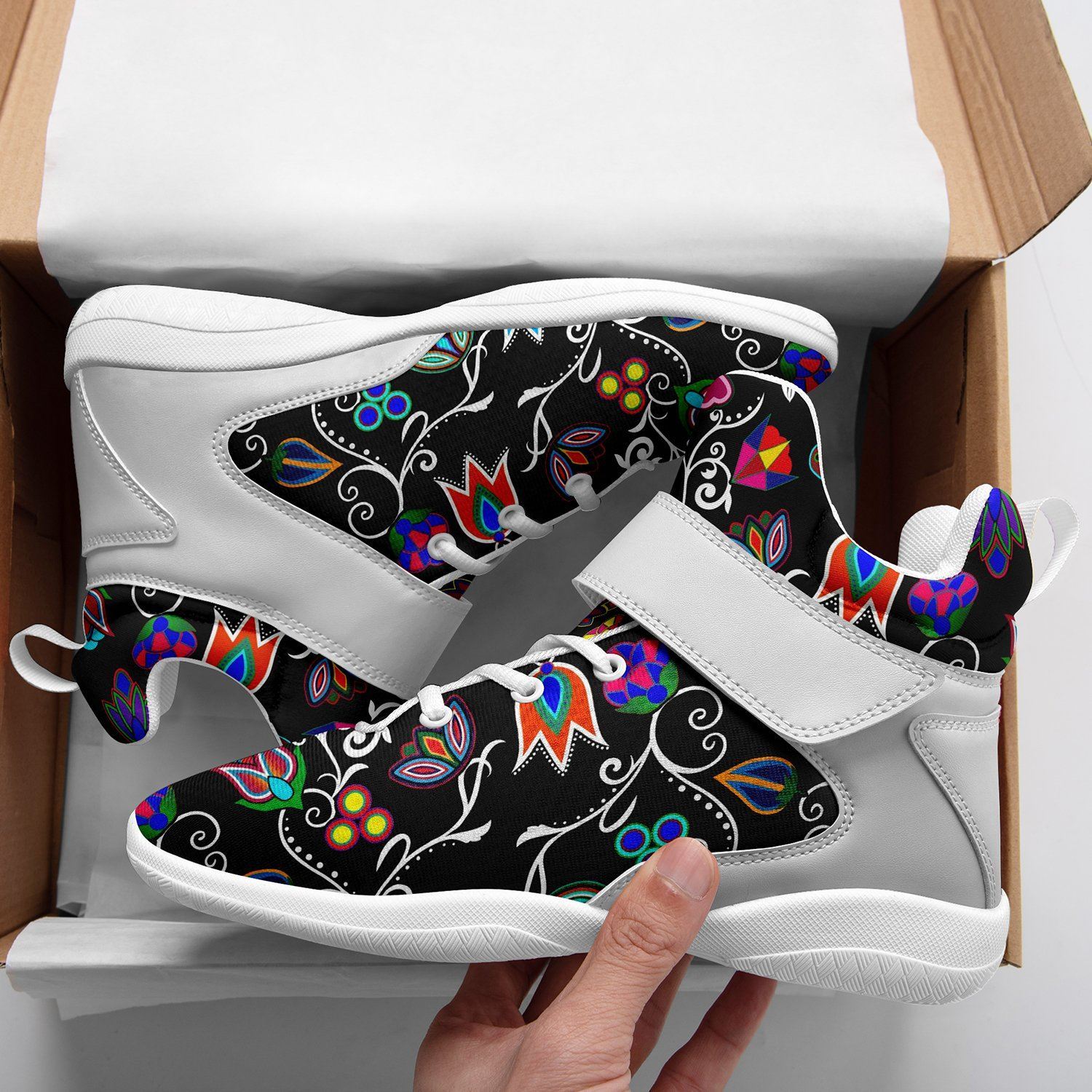 Indigenous Paisley Black Ipottaa Basketball / Sport High Top Shoes - White Sole 49 Dzine