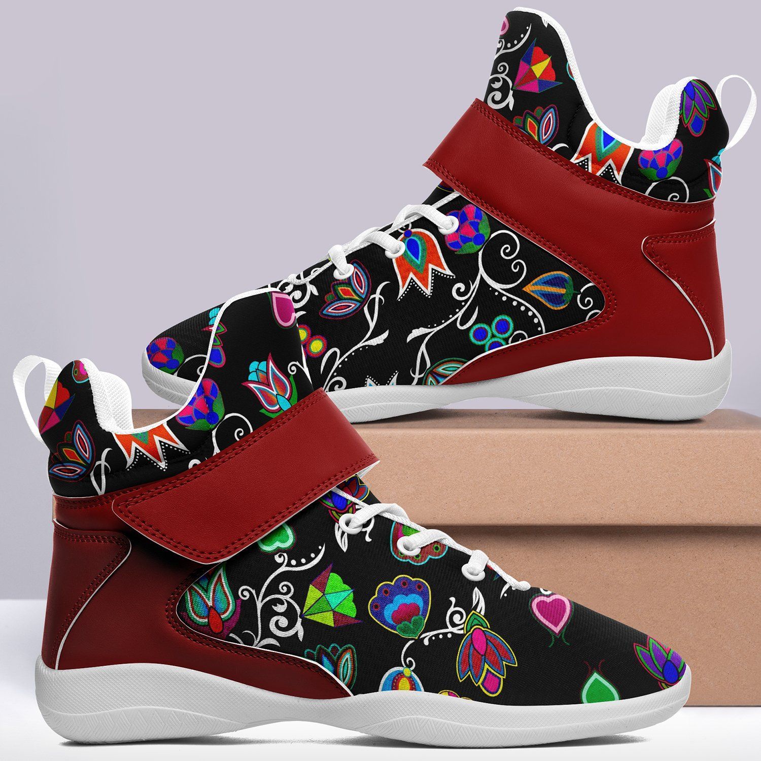 Indigenous Paisley Black Ipottaa Basketball / Sport High Top Shoes - White Sole 49 Dzine