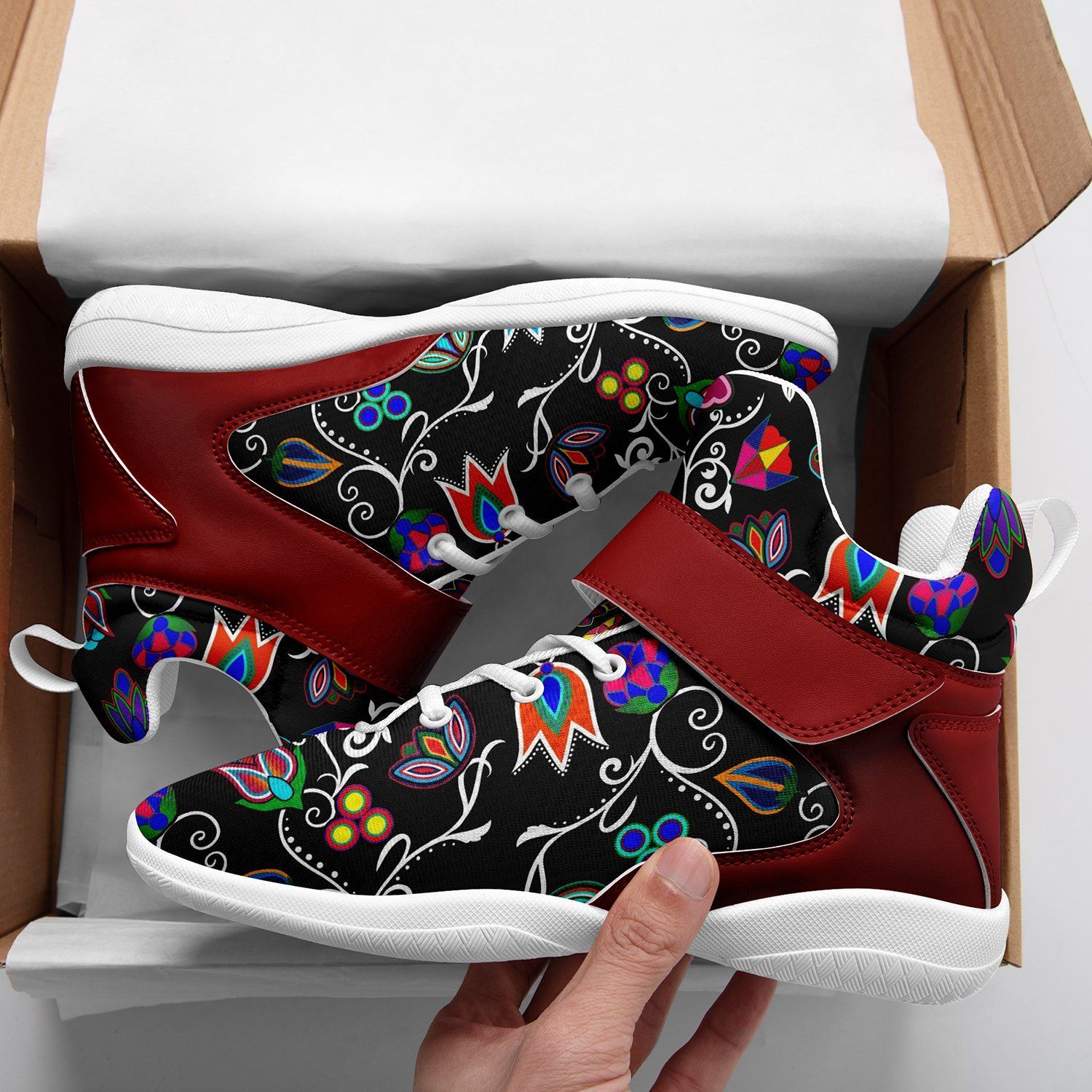 Indigenous Paisley Black Ipottaa Basketball / Sport High Top Shoes - White Sole 49 Dzine