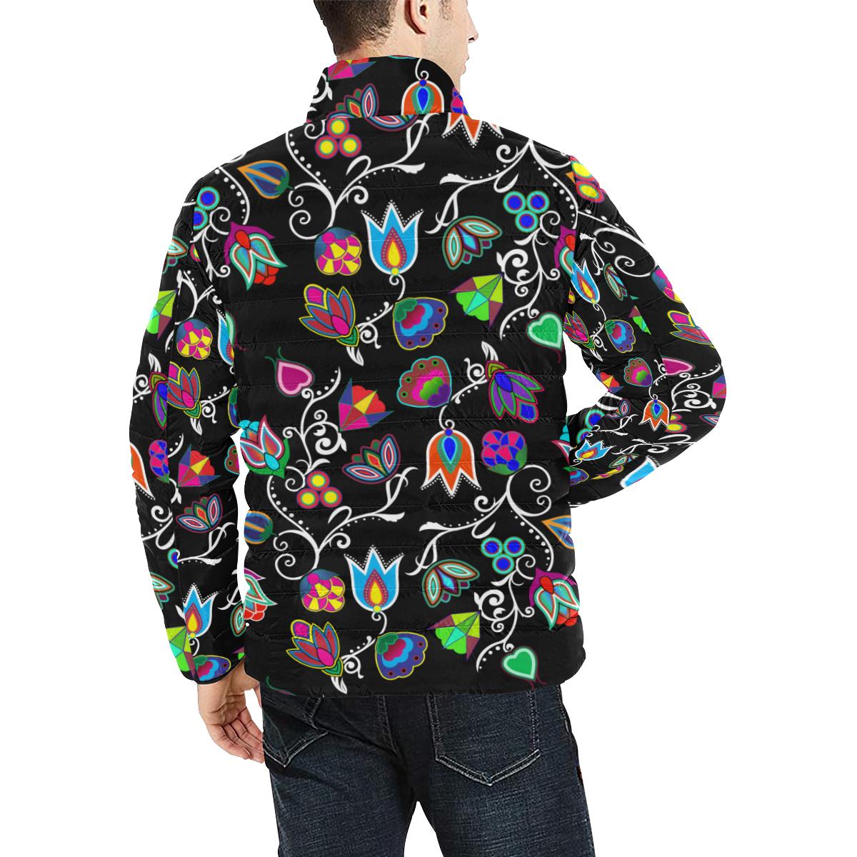 Indigenous Paisley Black Men's Stand Collar Padded Jacket (Model H41) Men's Stand Collar Padded Jacket (H41) e-joyer