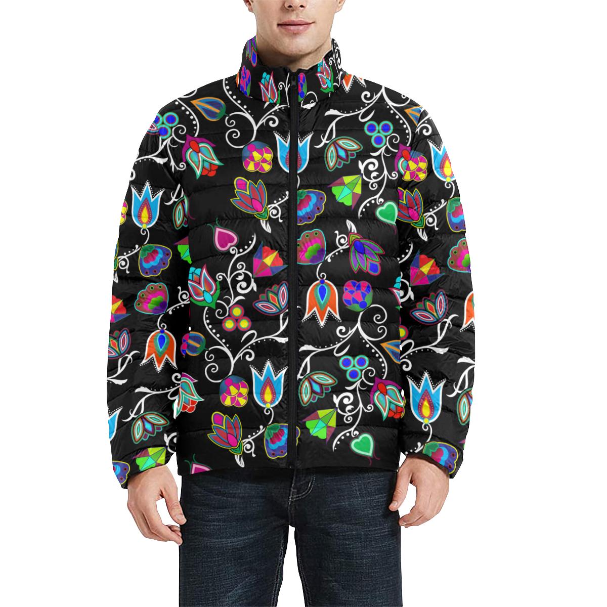 Indigenous Paisley Black Men's Stand Collar Padded Jacket (Model H41) Men's Stand Collar Padded Jacket (H41) e-joyer