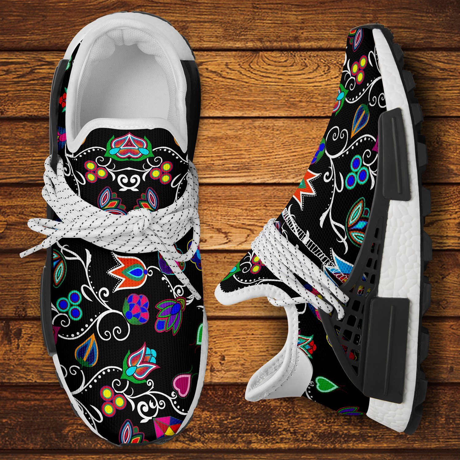 Indigenous Paisley Black Okaki Sneakers Shoes 49 Dzine