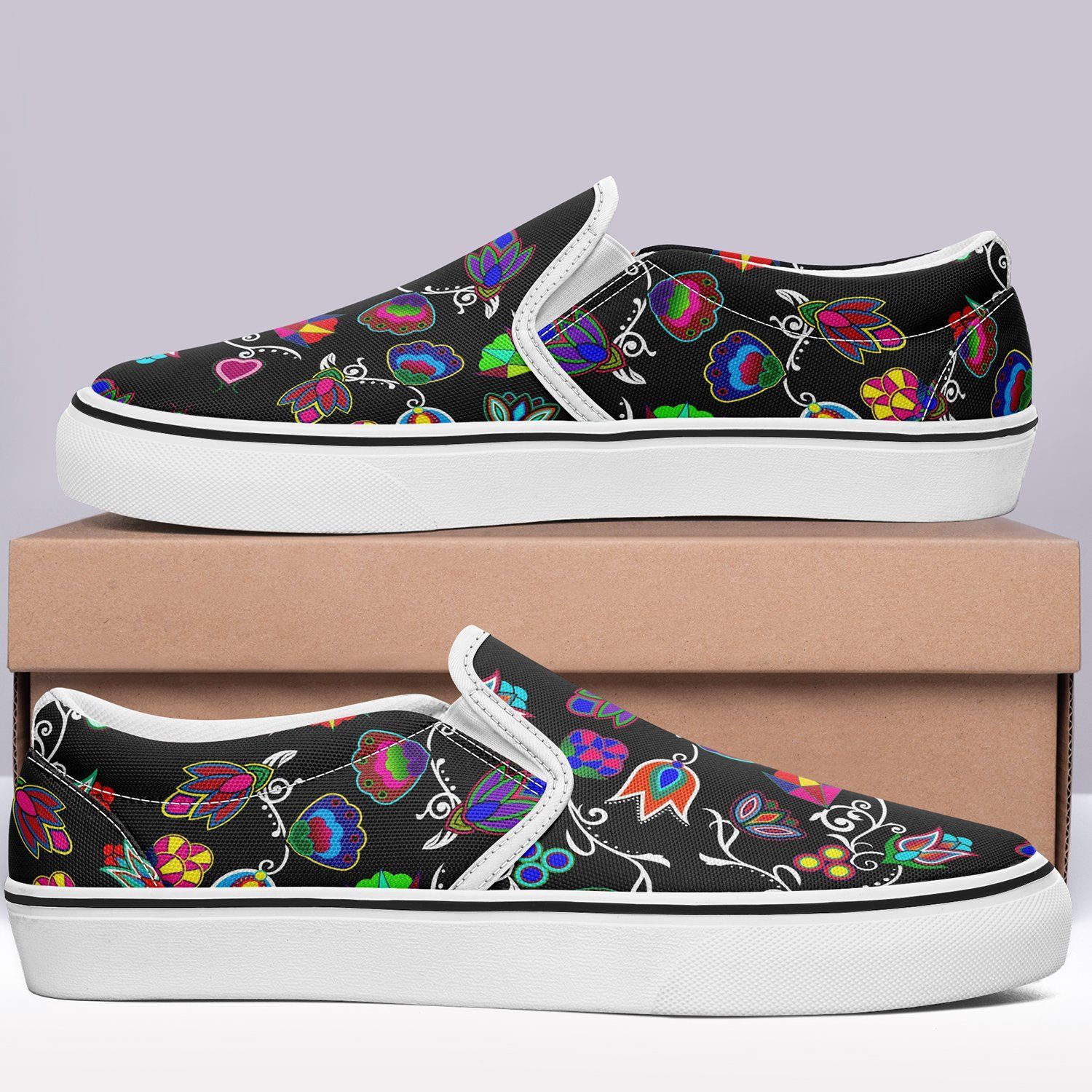 Indigenous Paisley Black Otoyimm Kid's Canvas Slip On Shoes 49 Dzine
