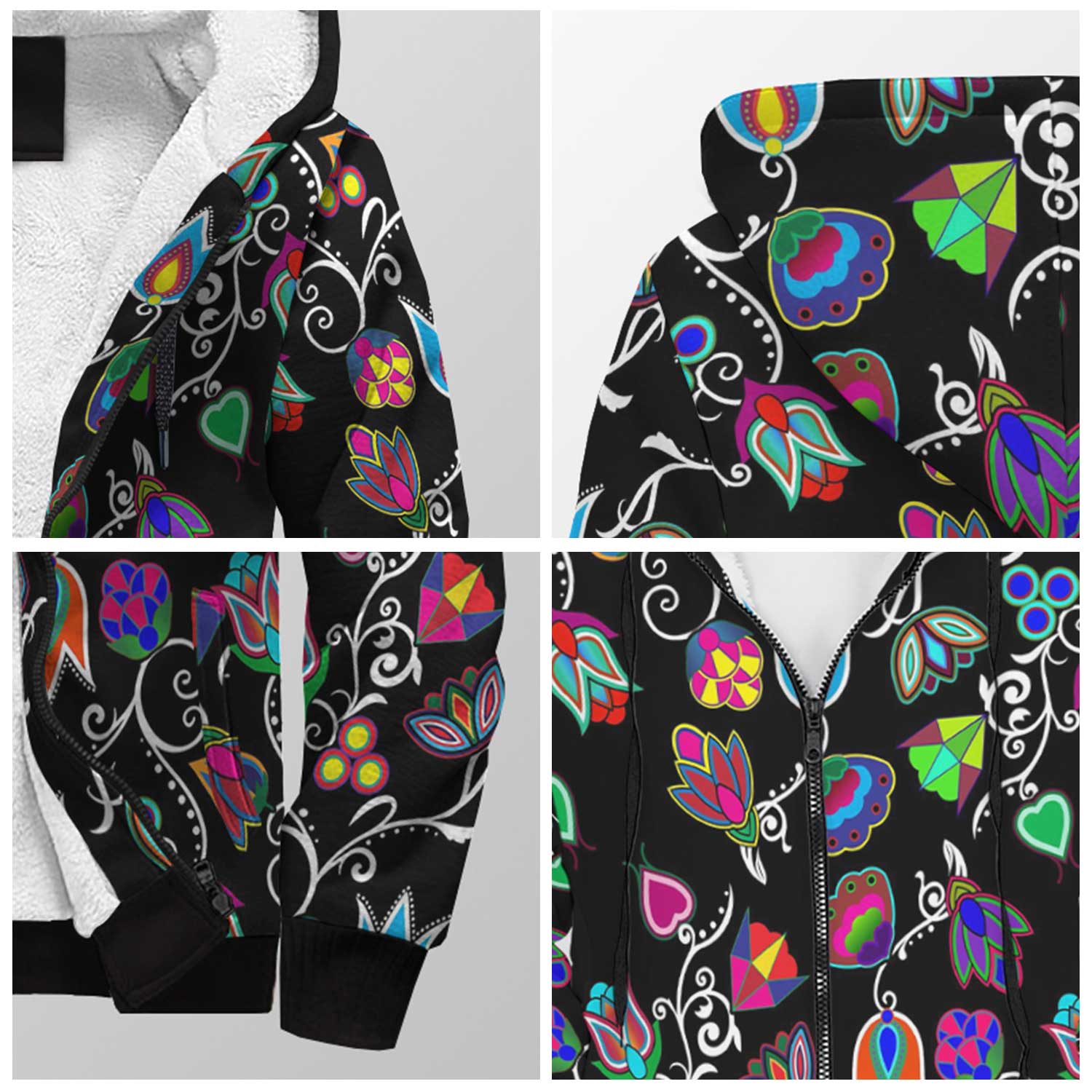 Indigenous Paisley Black Sherpa Hoodie 49 Dzine