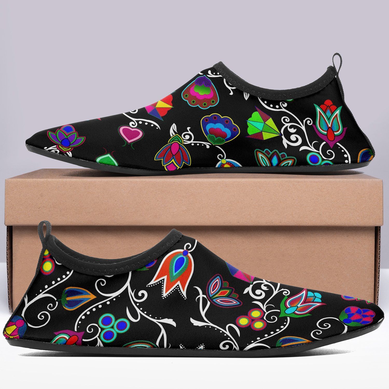 Indigenous Paisley Black Sockamoccs Kid's Slip On Shoes 49 Dzine