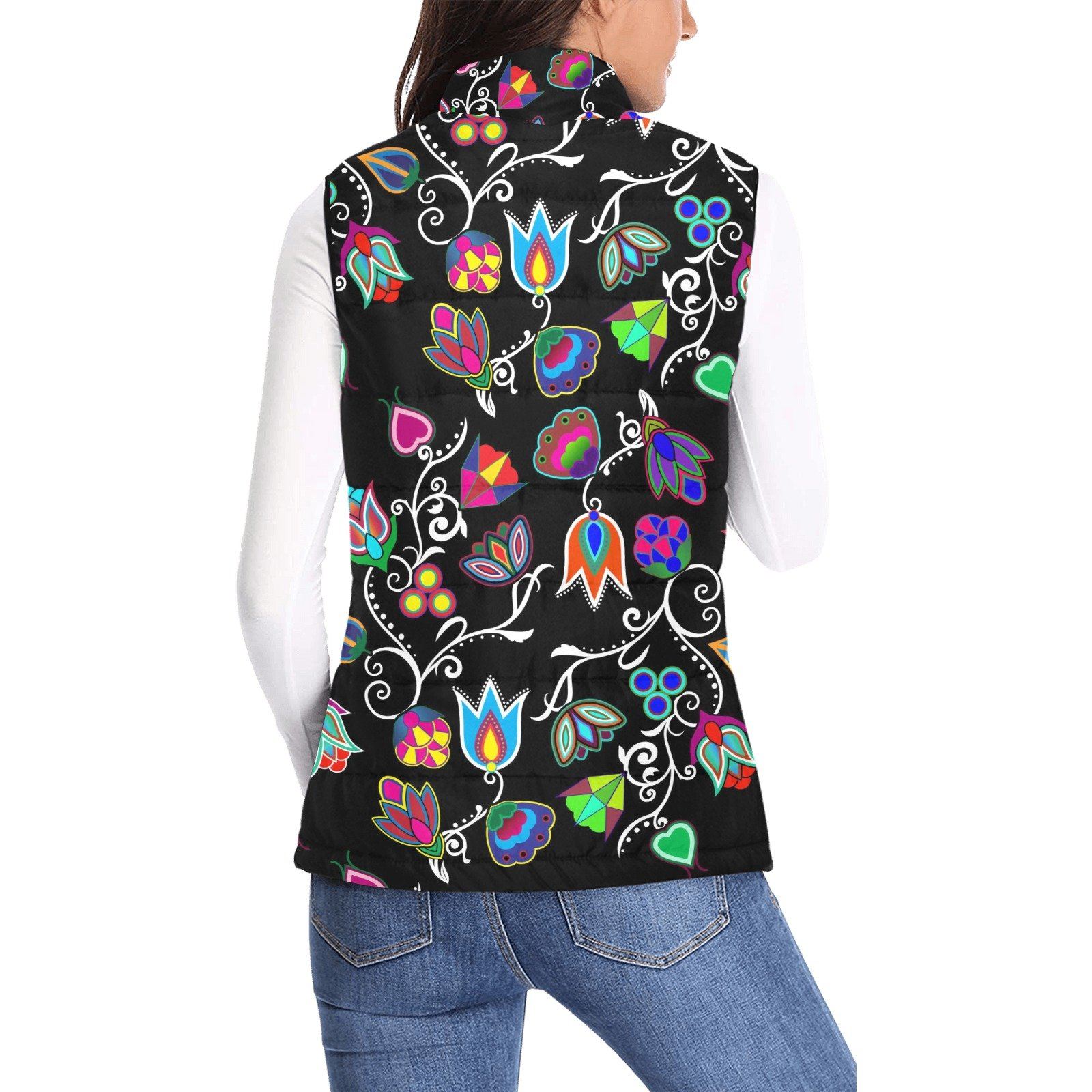 Indigenous Paisley Black Women's Padded Vest Jacket (Model H44) Women's Padded Vest Jacket (H44) e-joyer
