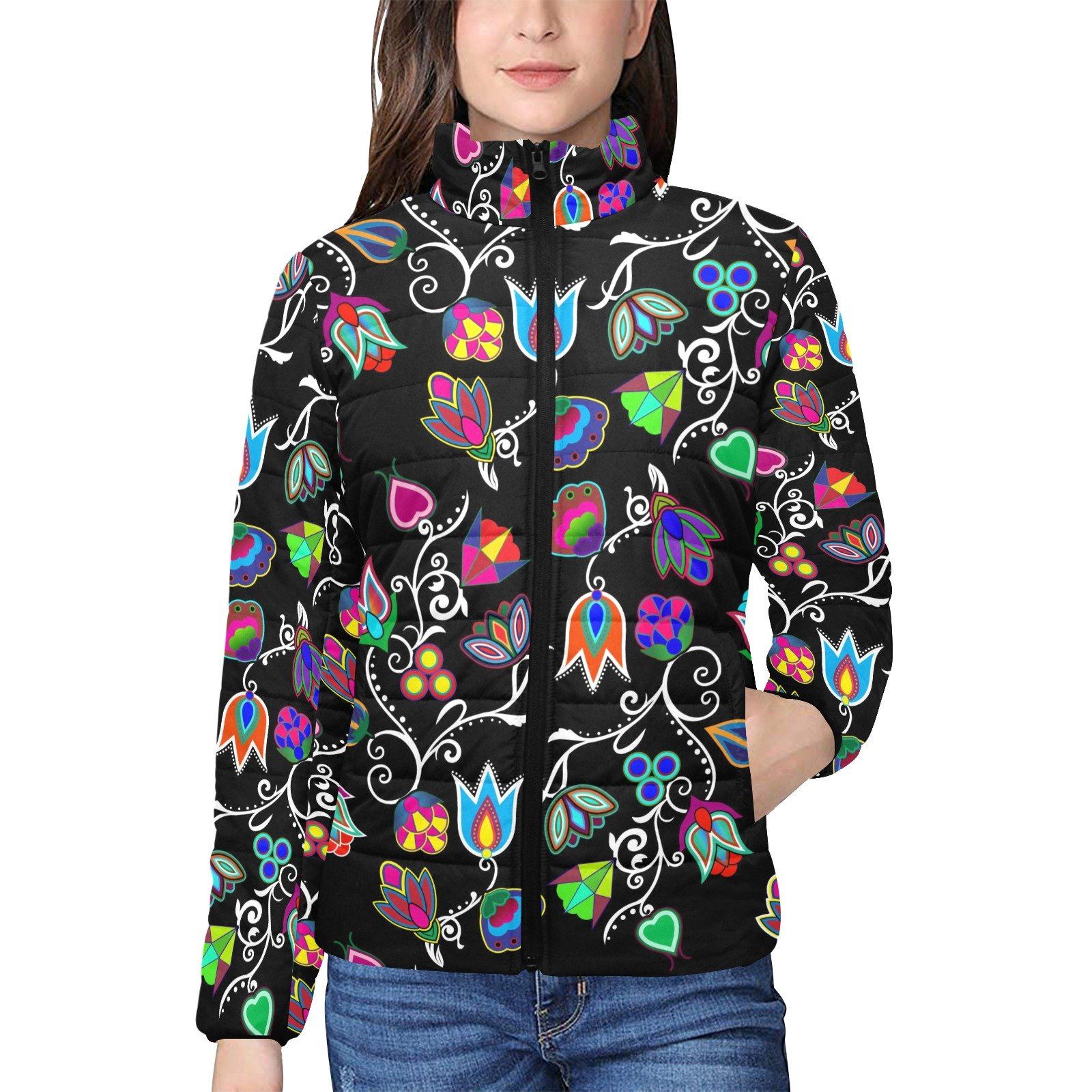 Indigenous Paisley Black Women's Stand Collar Padded Jacket (Model H41) jacket e-joyer