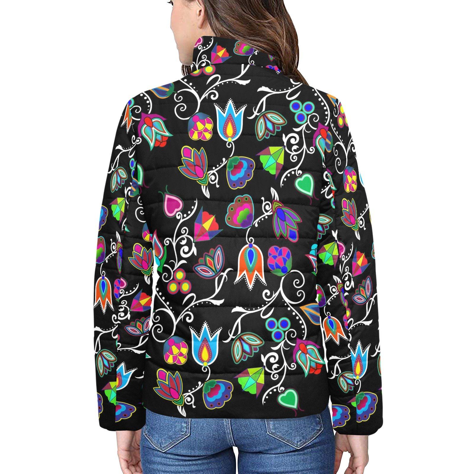 Indigenous Paisley Black Women's Stand Collar Padded Jacket (Model H41) jacket e-joyer