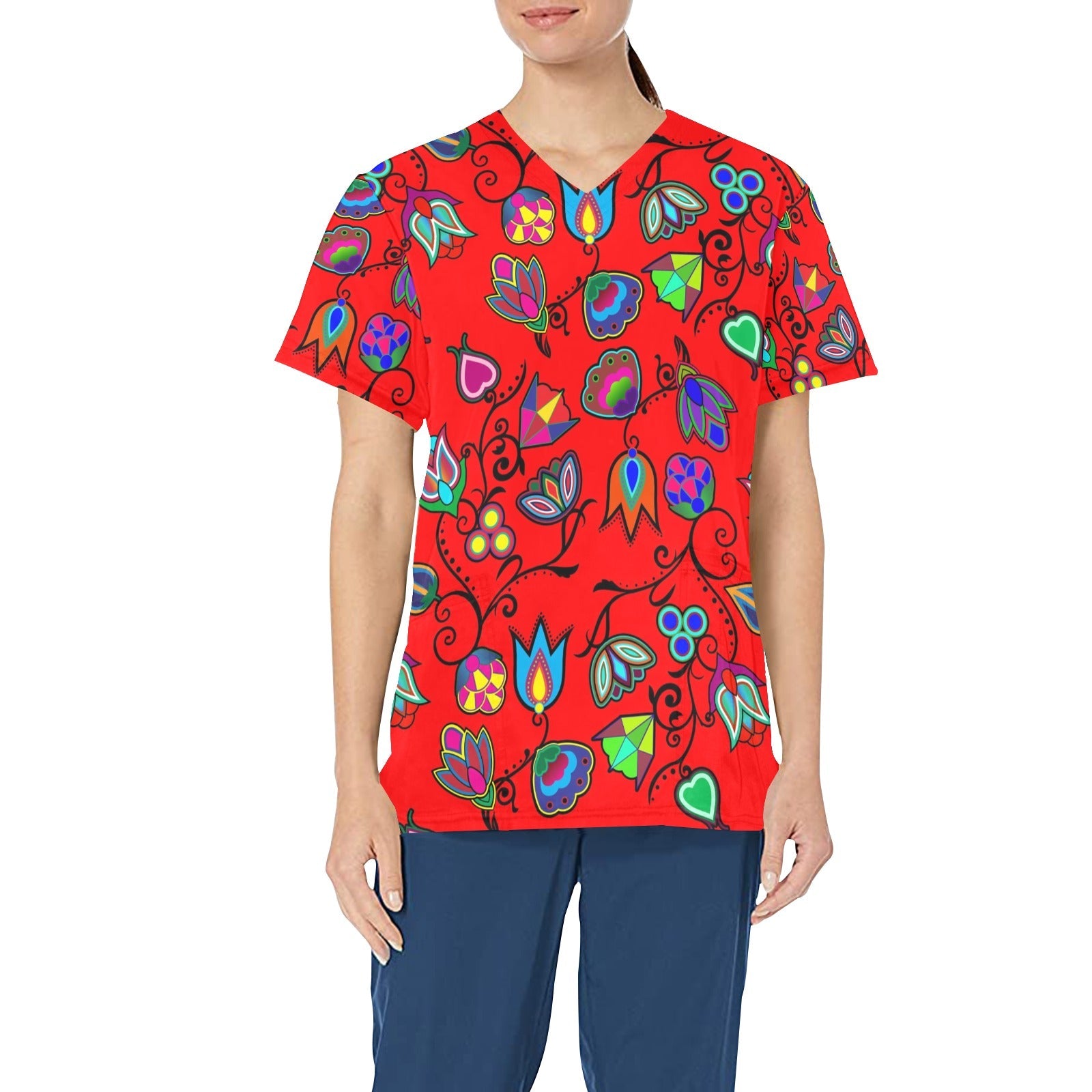 Indigenous Paisley Dahlia All Over Print Scrub Top Scrub Top e-joyer