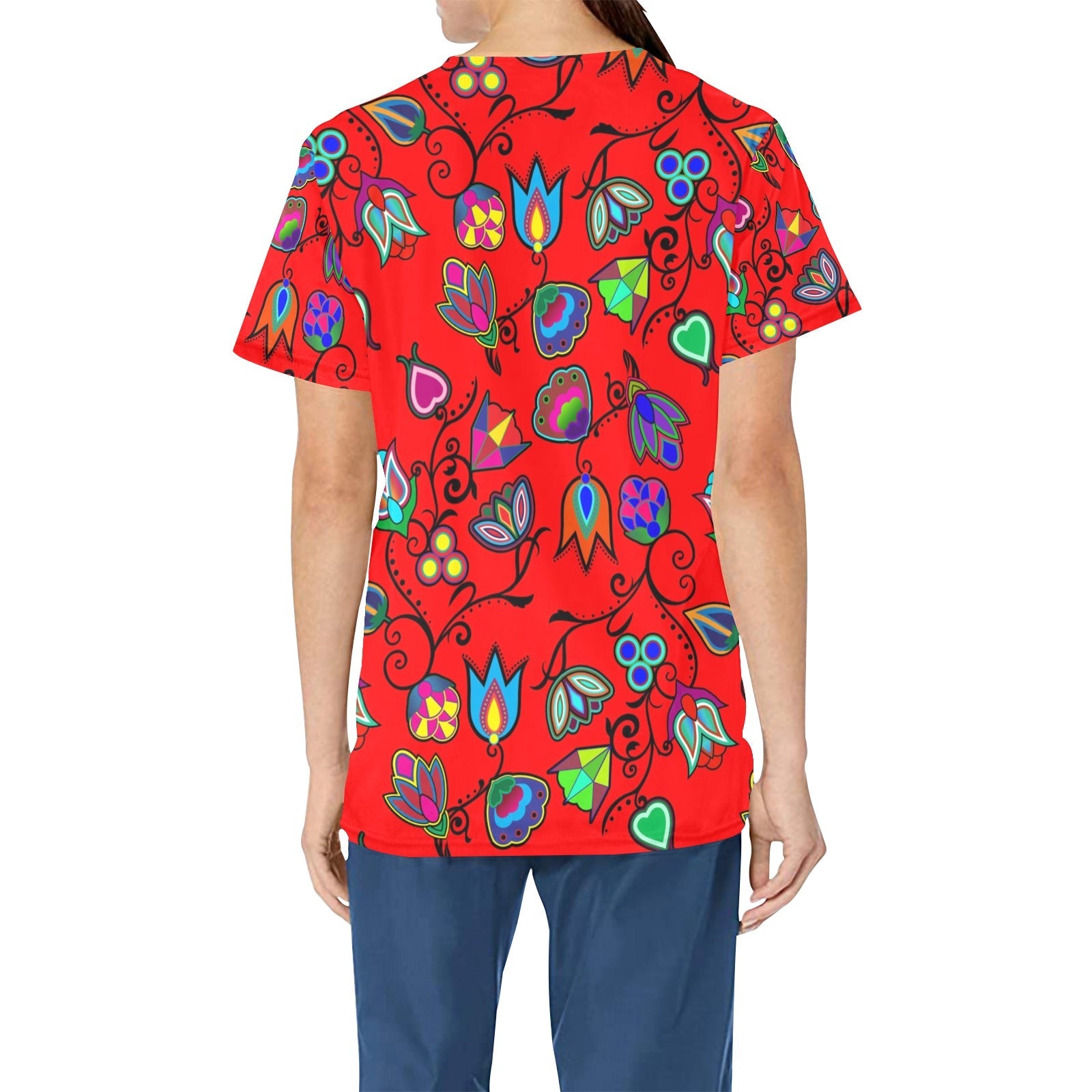 Indigenous Paisley Dahlia All Over Print Scrub Top Scrub Top e-joyer