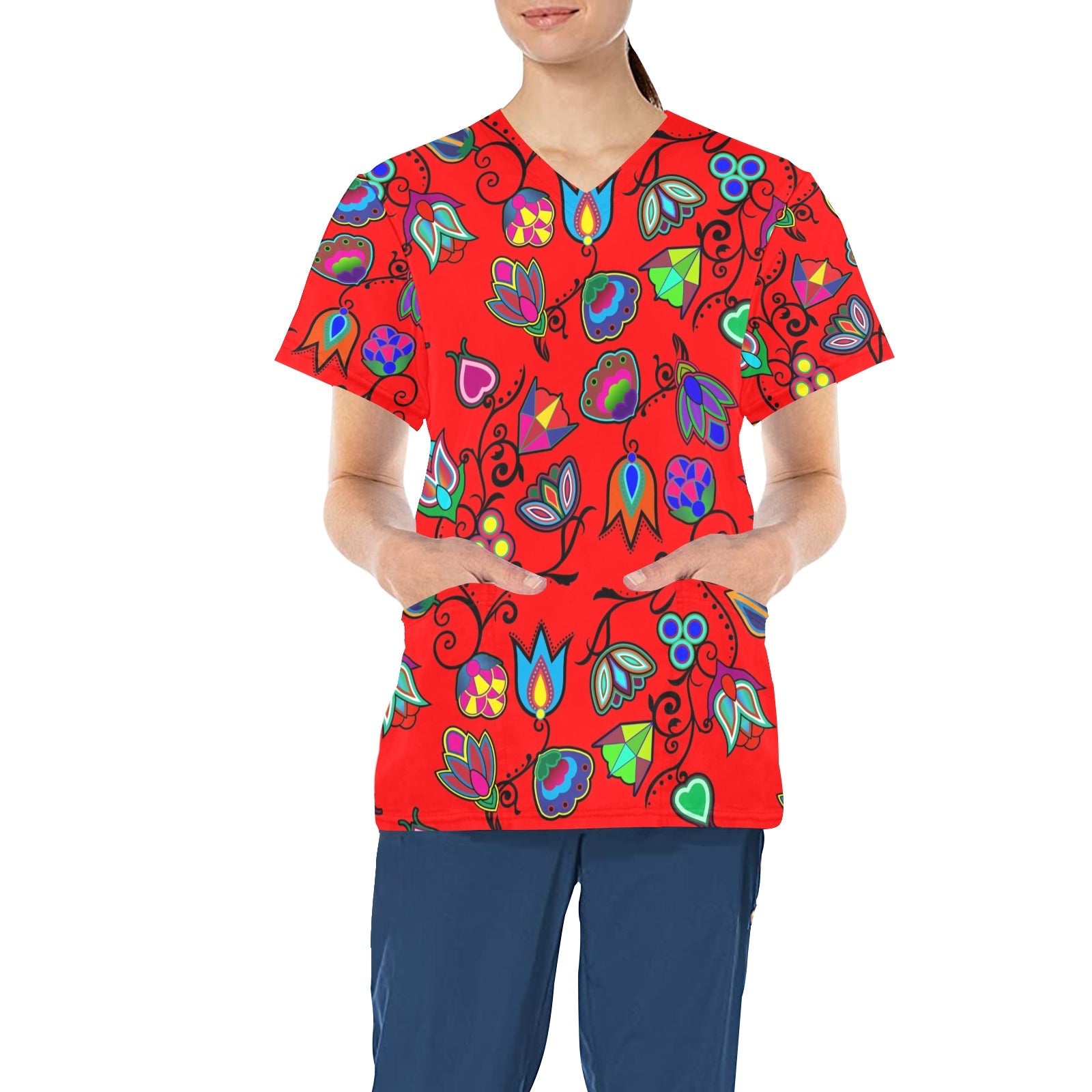 Indigenous Paisley Dahlia All Over Print Scrub Top Scrub Top e-joyer