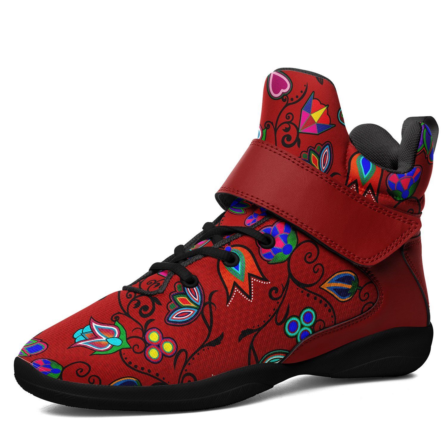 Indigenous Paisley Dahlia Kid's Ipottaa Basketball / Sport High Top Shoes 49 Dzine US Child 12.5 / EUR 30 Black Sole with Dark Red Strap