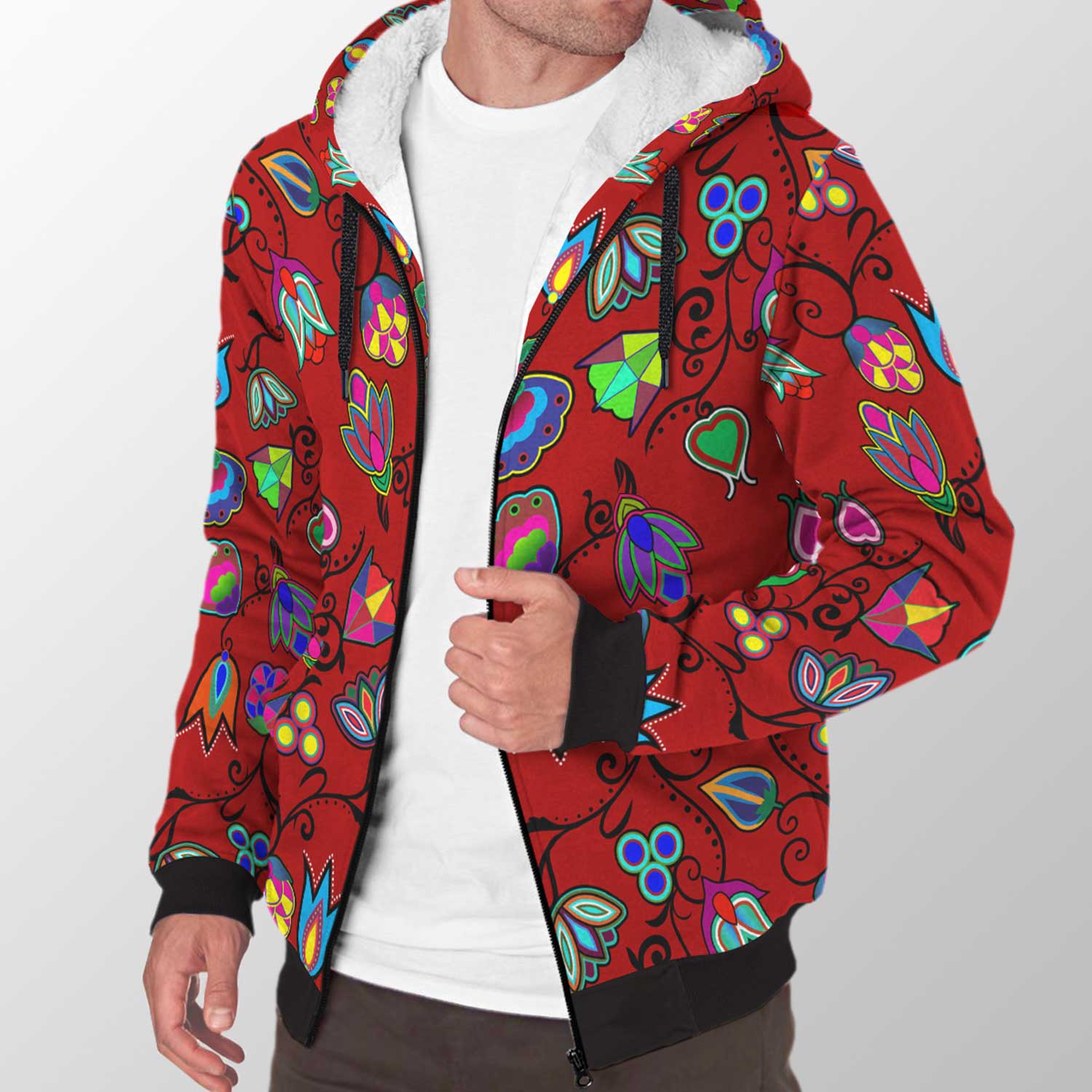 Indigenous Paisley Dahlia Sherpa Hoodie 49 Dzine