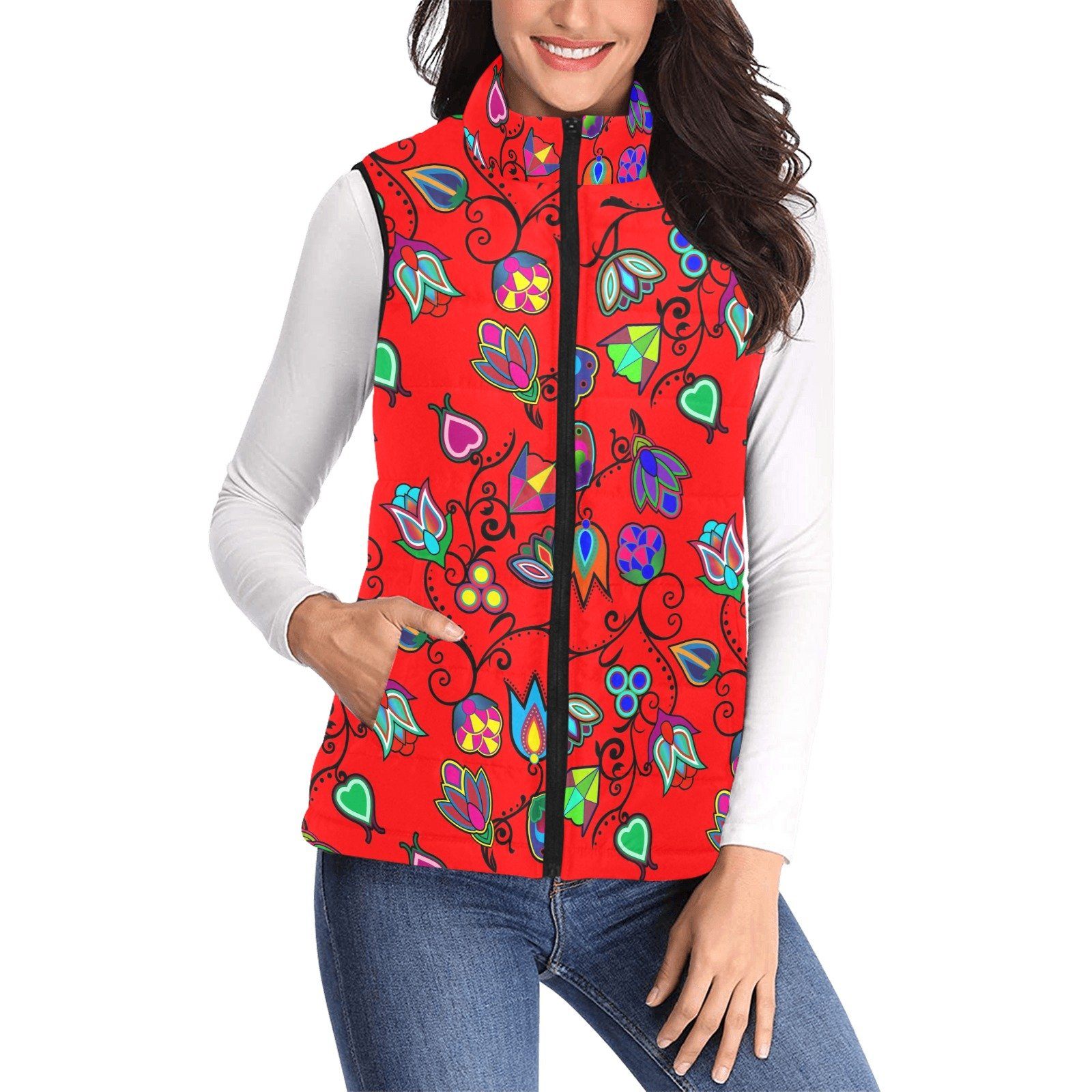 Indigenous Paisley Dahlia Women's Padded Vest Jacket (Model H44) Women's Padded Vest Jacket (H44) e-joyer