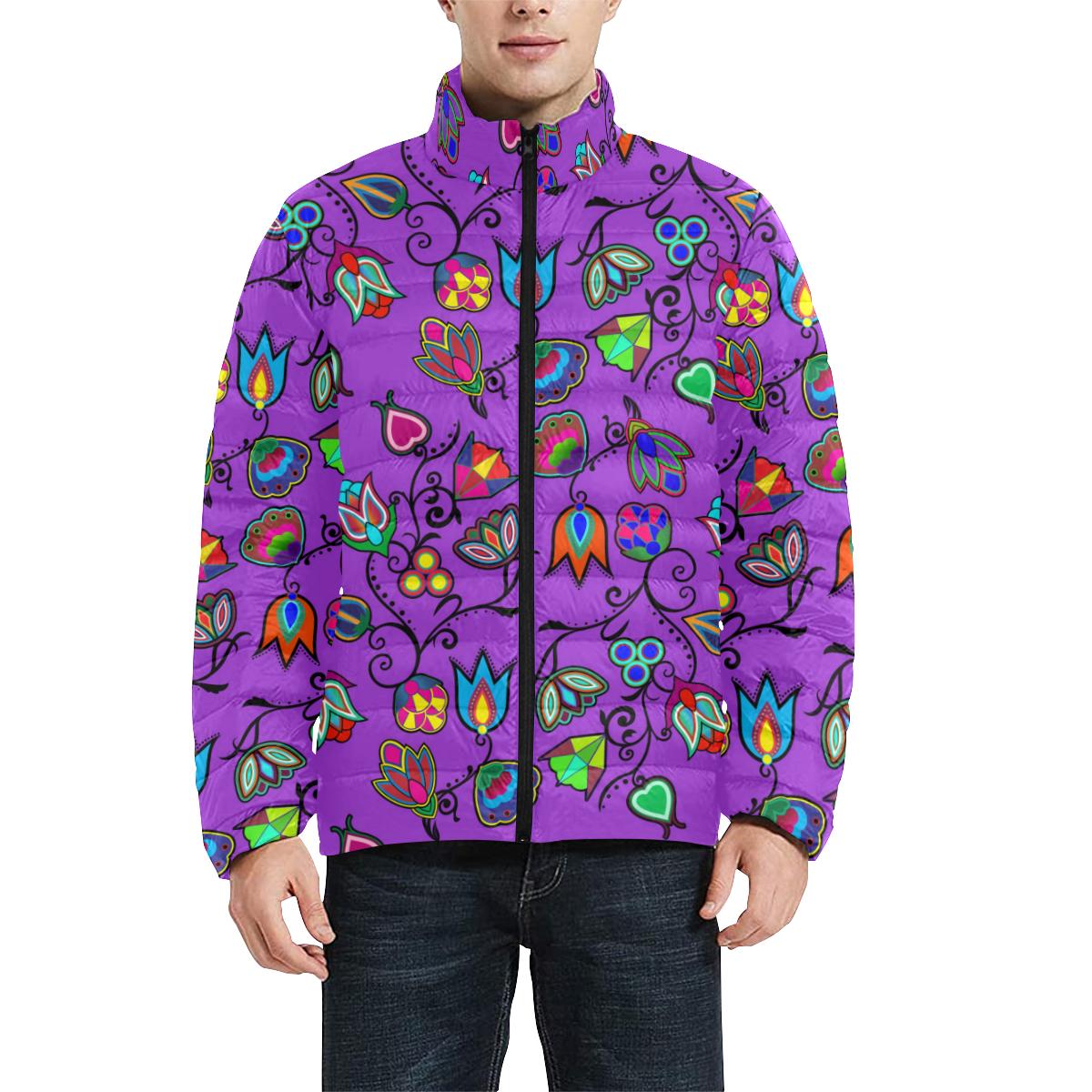 Indigenous Paisley - Dark Orchid Men's Stand Collar Padded Jacket (Model H41) Men's Stand Collar Padded Jacket (H41) e-joyer