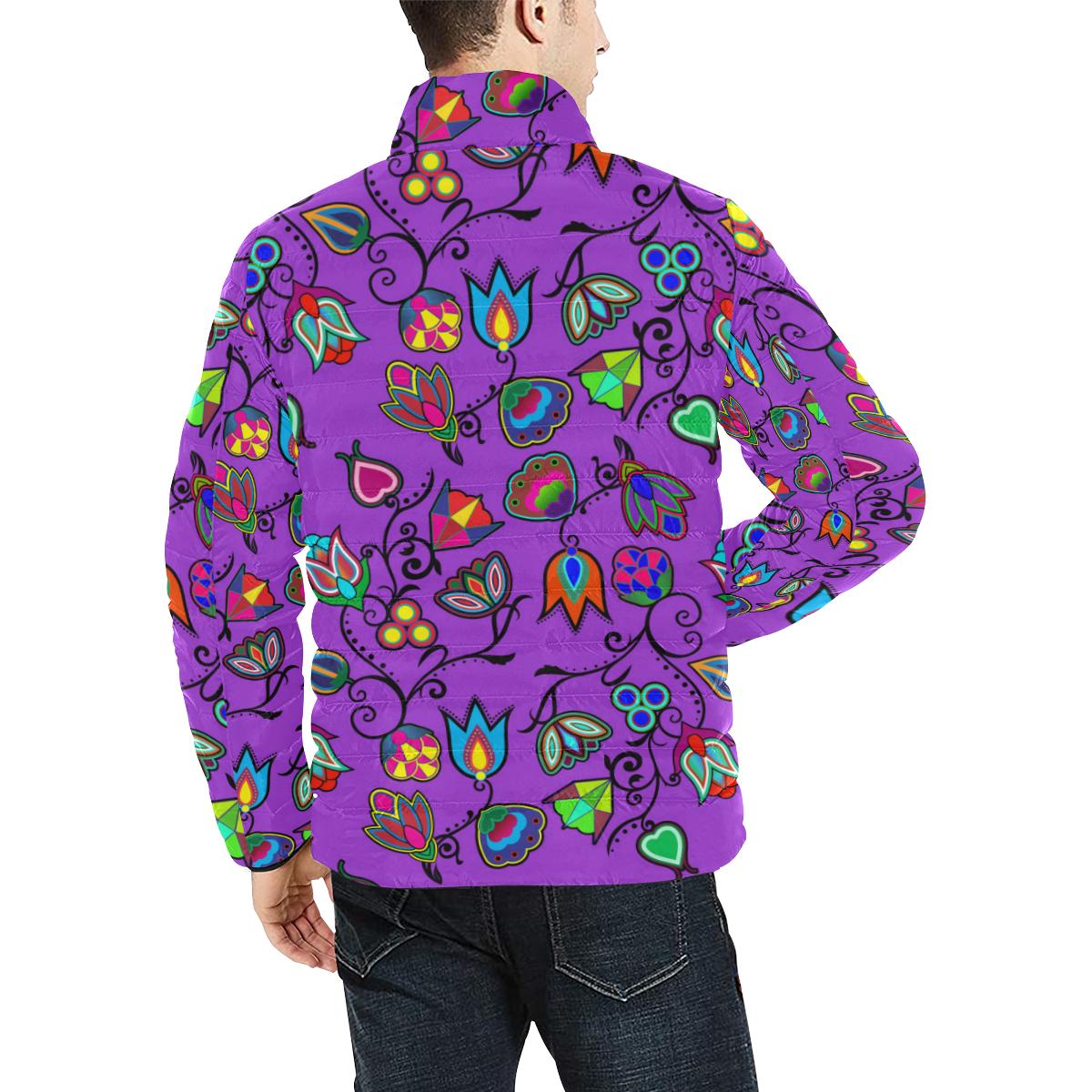 Indigenous Paisley - Dark Orchid Men's Stand Collar Padded Jacket (Model H41) Men's Stand Collar Padded Jacket (H41) e-joyer