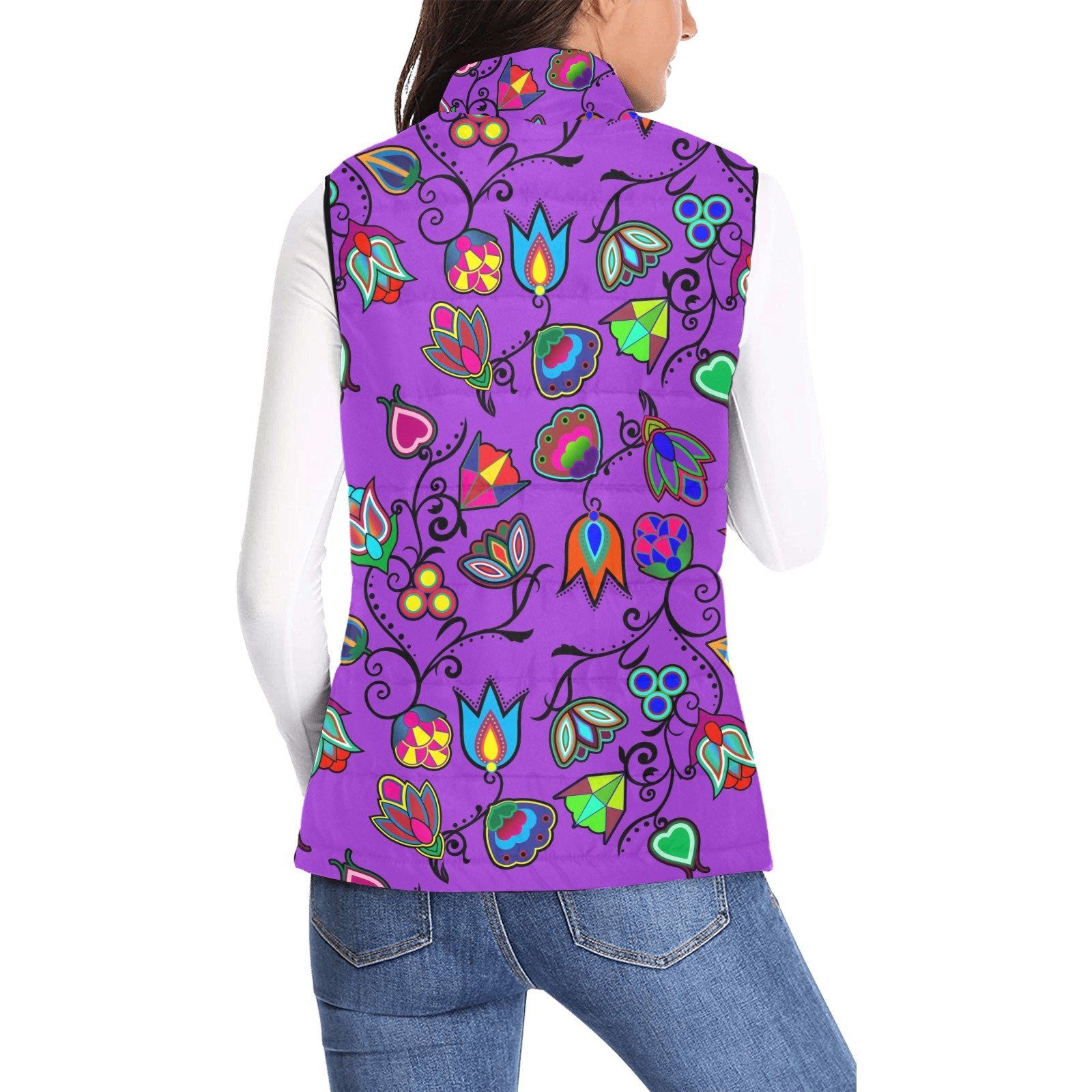 Indigenous Paisley Dark Orchid Women's Padded Vest Jacket (Model H44) Women's Padded Vest Jacket (H44) e-joyer