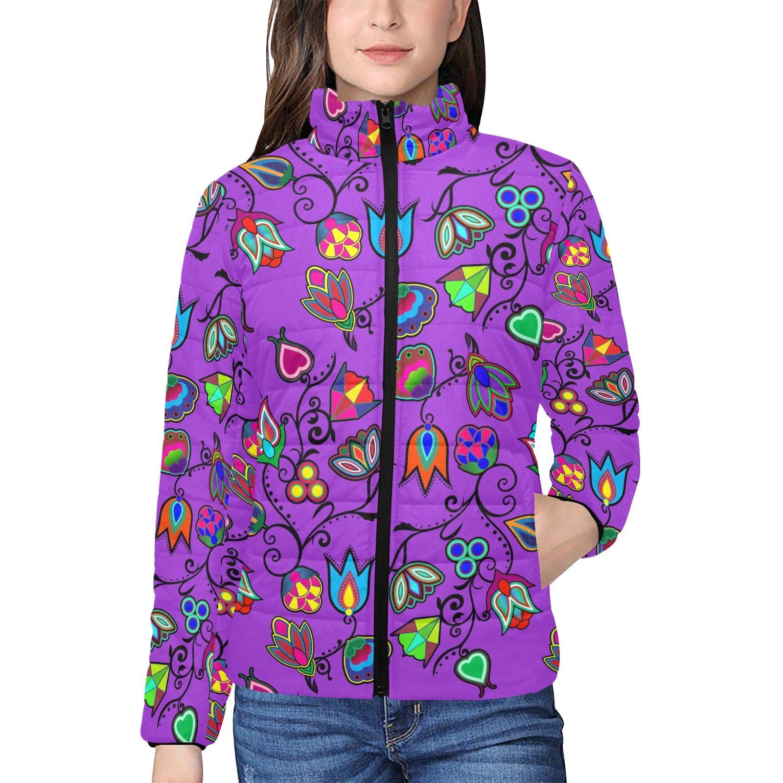Indigenous Paisley Dark Orchid Women's Stand Collar Padded Jacket (Model H41) jacket e-joyer
