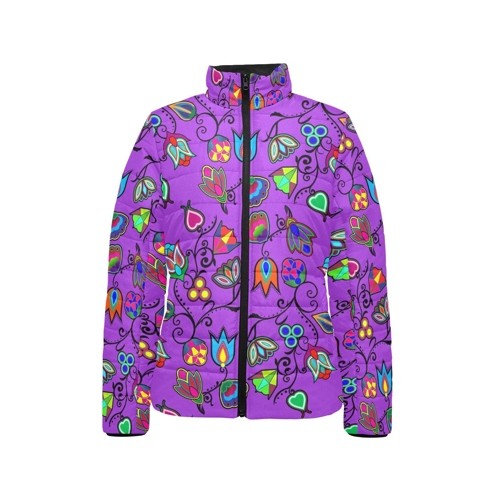 Indigenous Paisley Dark Orchid Women's Stand Collar Padded Jacket (Model H41) jacket e-joyer
