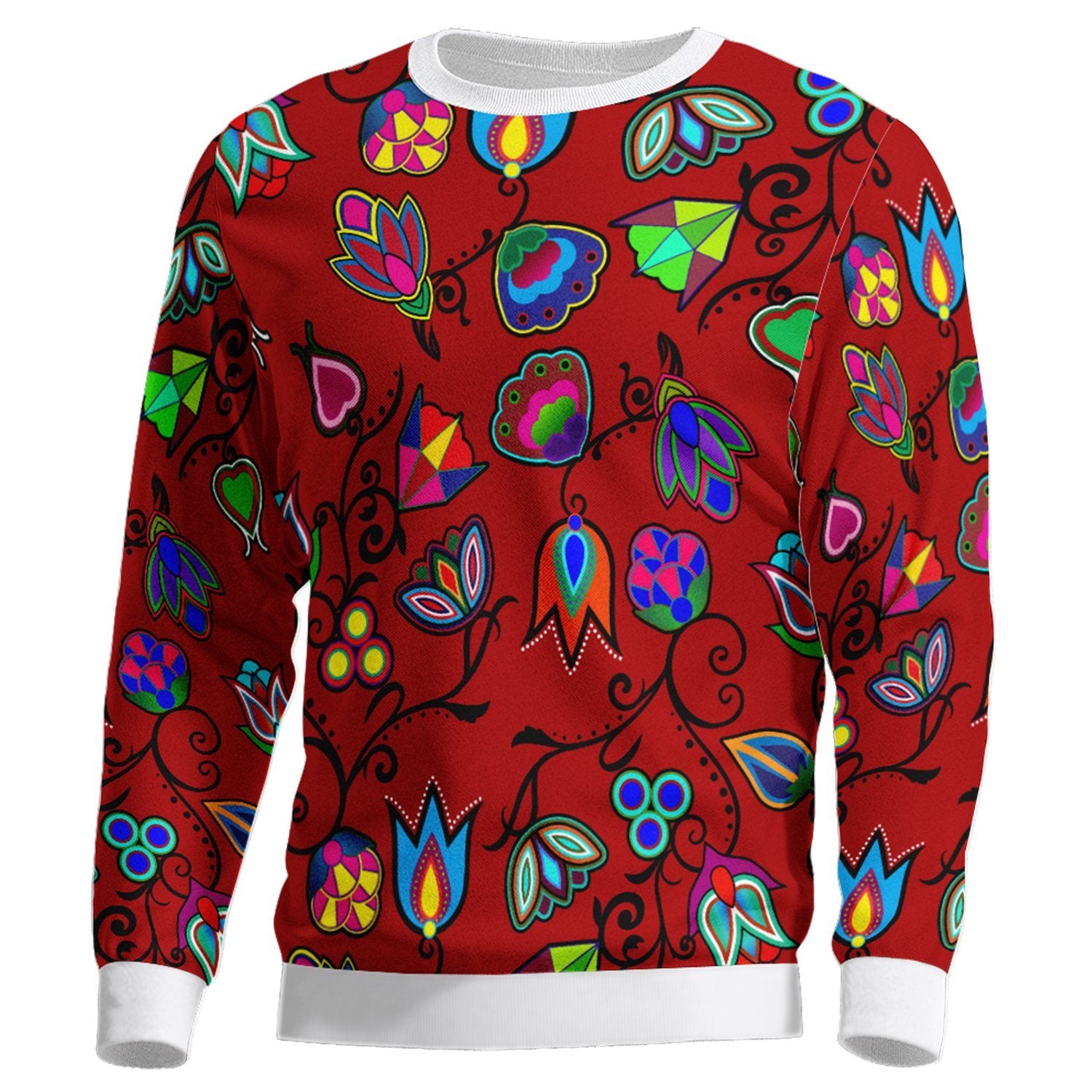 Indigenous Paisley Dark Red Unisex Crewneck Long Sleeve Top 49 Dzine