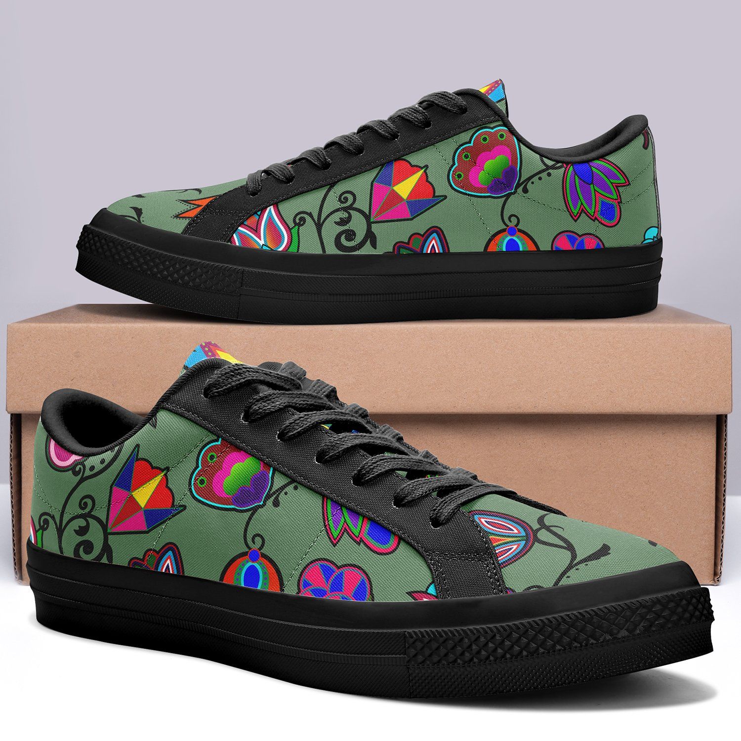Indigenous Paisley Dark Sea Aapisi Low Top Canvas Shoes Black Sole aapisi Herman