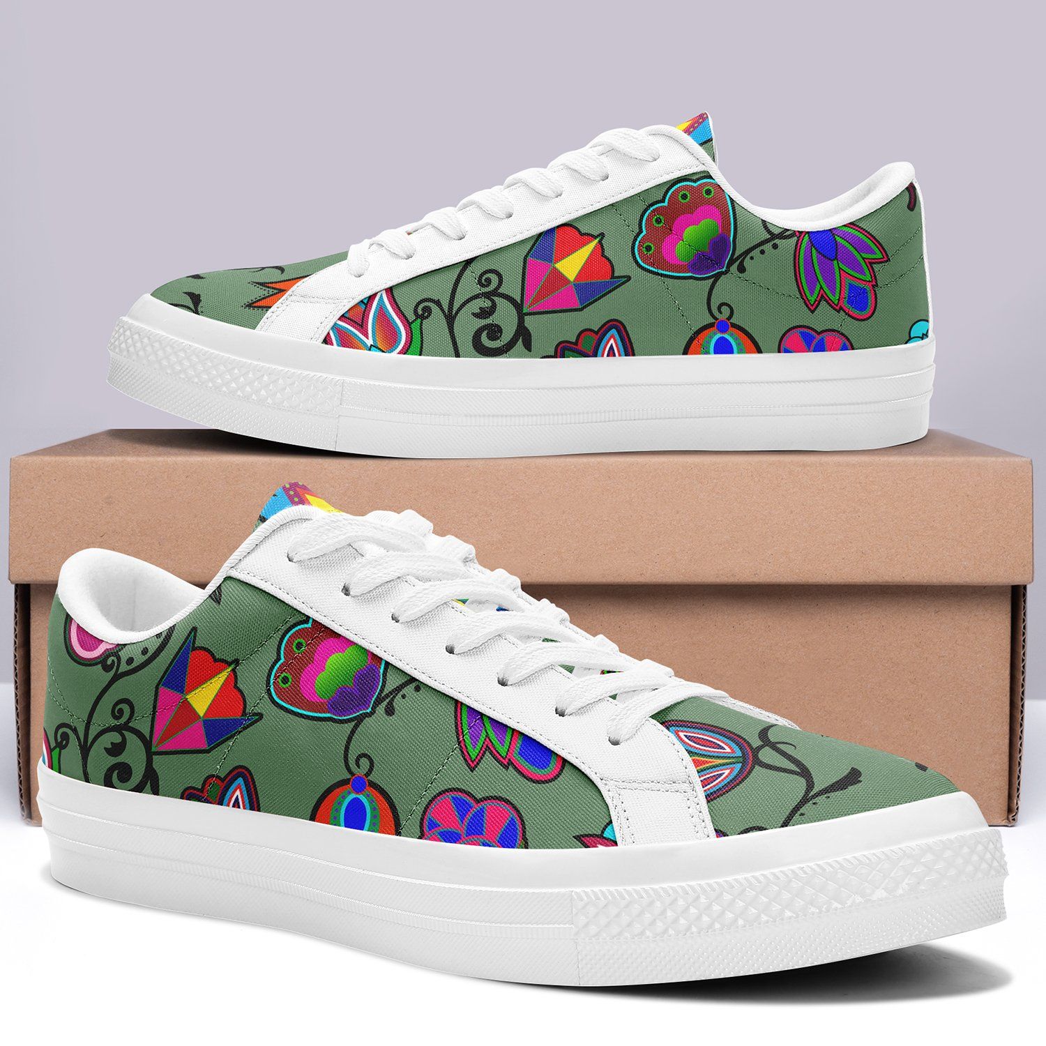 Indigenous Paisley Dark Sea Aapisi Low Top Canvas Shoes White Sole aapisi Herman
