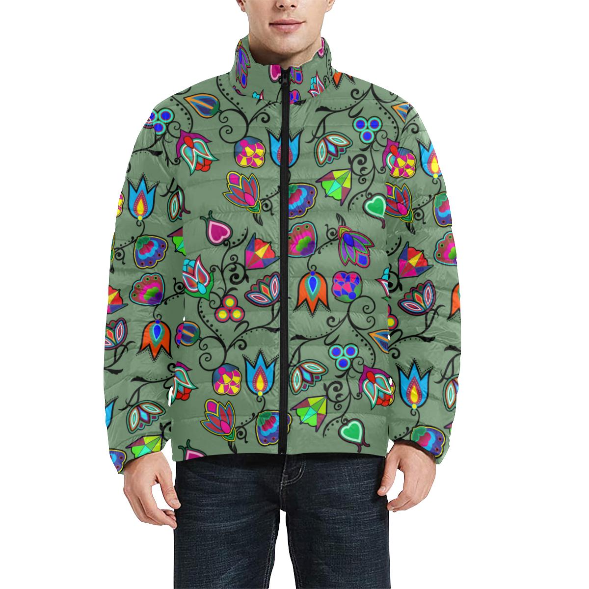 Indigenous Paisley - Dark Sea Men's Stand Collar Padded Jacket (Model H41) Men's Stand Collar Padded Jacket (H41) e-joyer