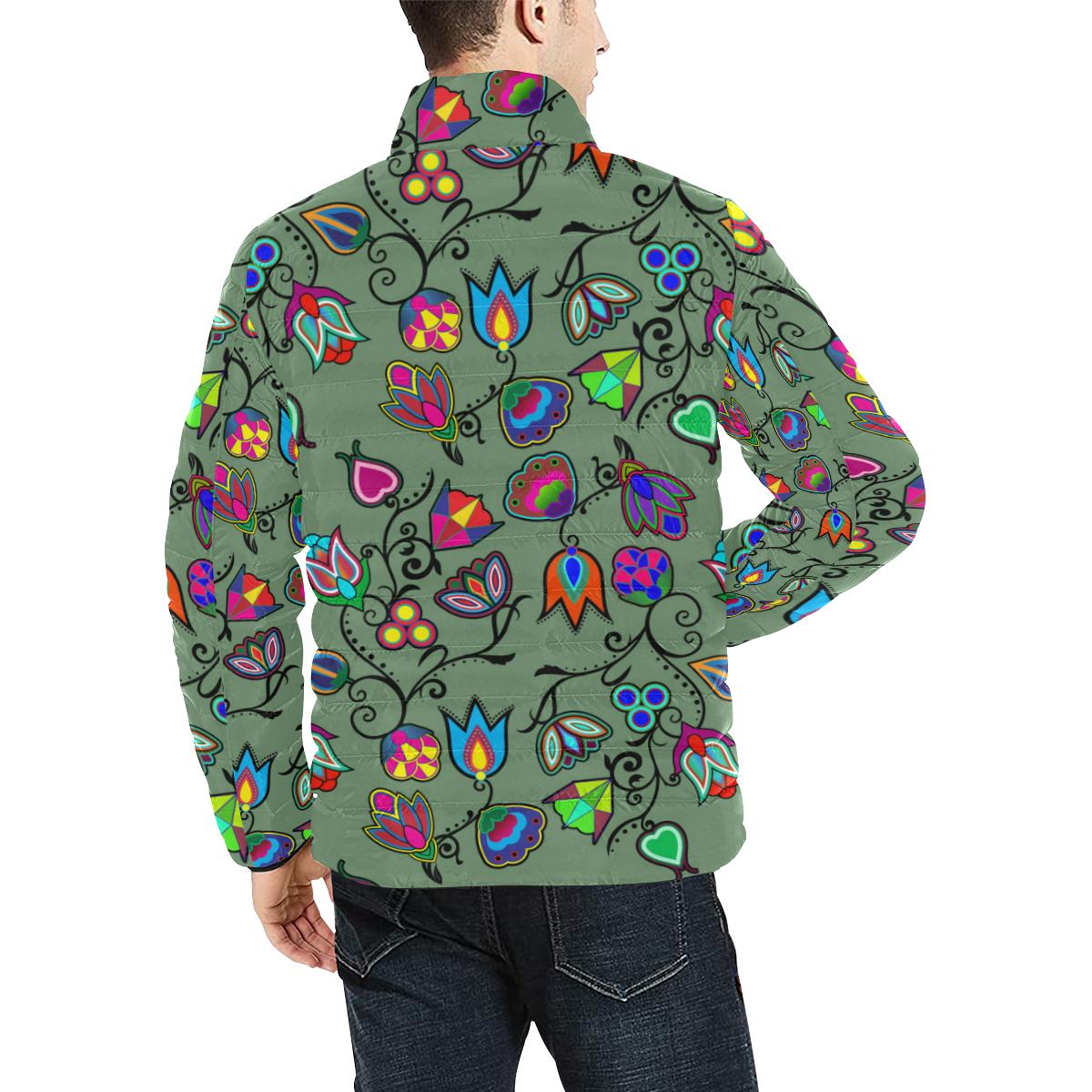 Indigenous Paisley - Dark Sea Men's Stand Collar Padded Jacket (Model H41) Men's Stand Collar Padded Jacket (H41) e-joyer