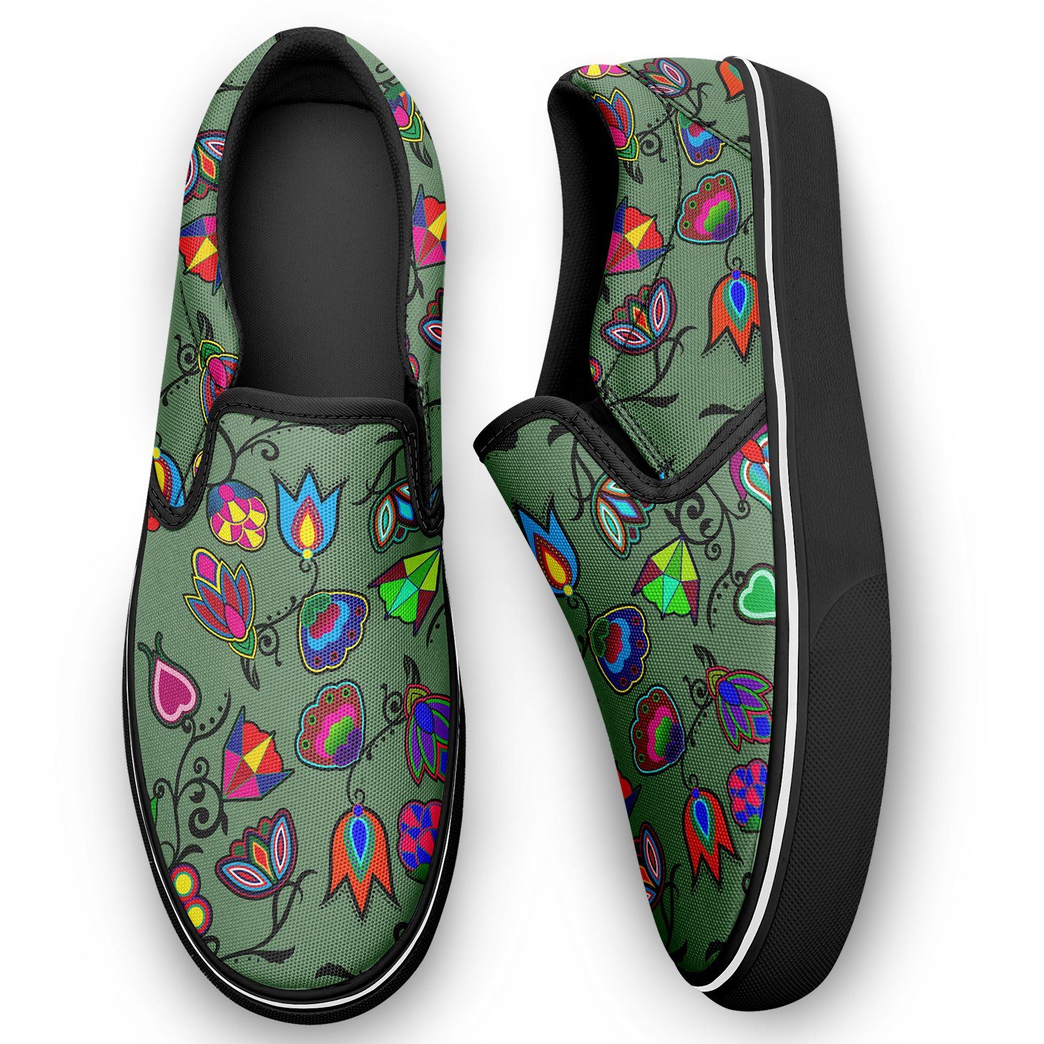 Indigenous Paisley Dark Sea Otoyimm Kid's Canvas Slip On Shoes otoyimm Herman
