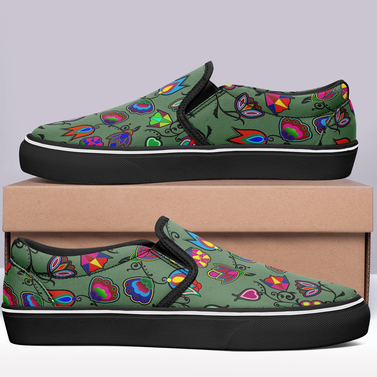 Indigenous Paisley Dark Sea Otoyimm Kid's Canvas Slip On Shoes otoyimm Herman