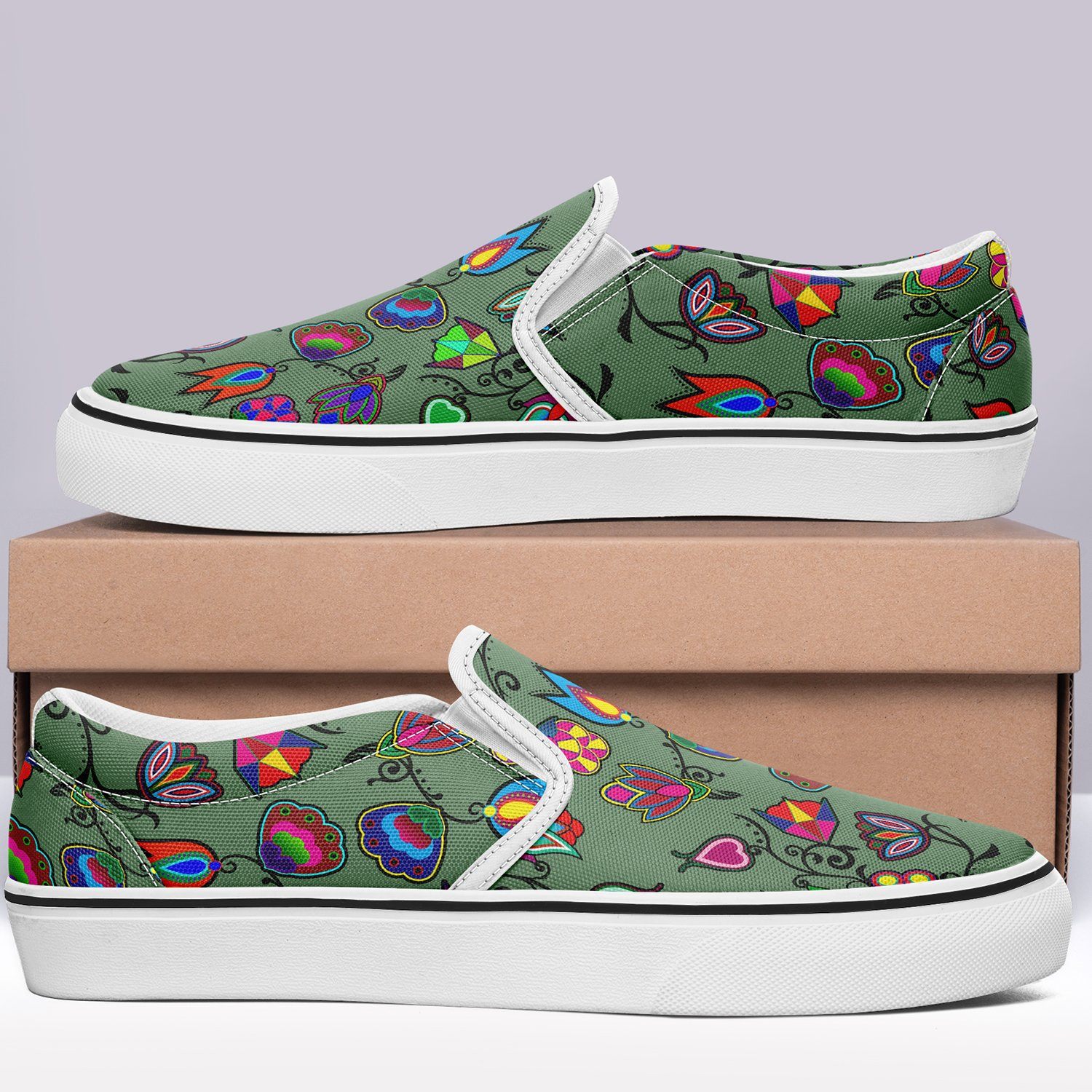Indigenous Paisley Dark Sea Otoyimm Kid's Canvas Slip On Shoes otoyimm Herman