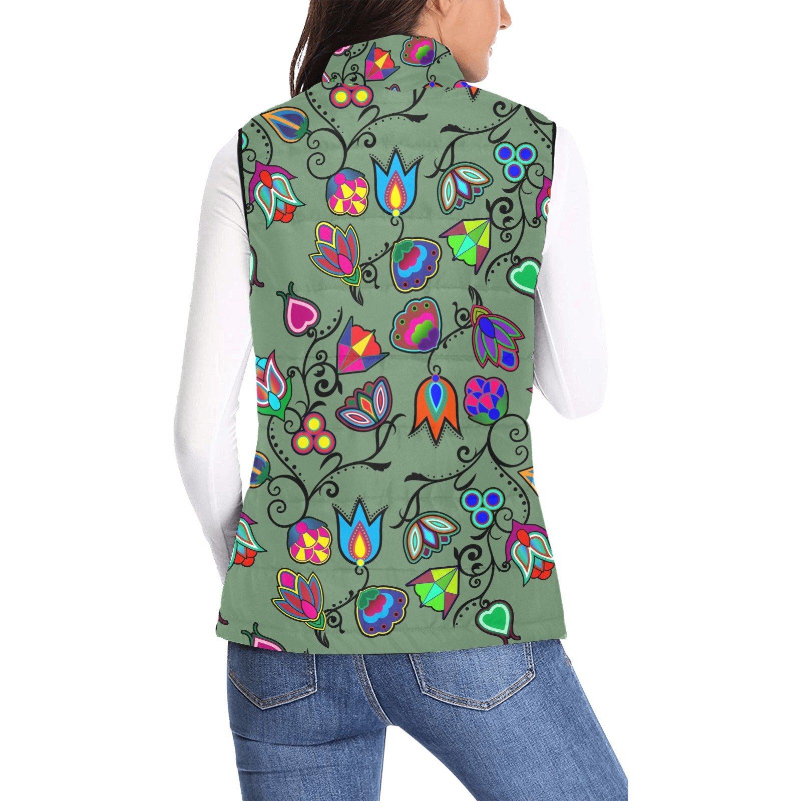 Indigenous Paisley Dark Sea Women's Padded Vest Jacket (Model H44) Women's Padded Vest Jacket (H44) e-joyer