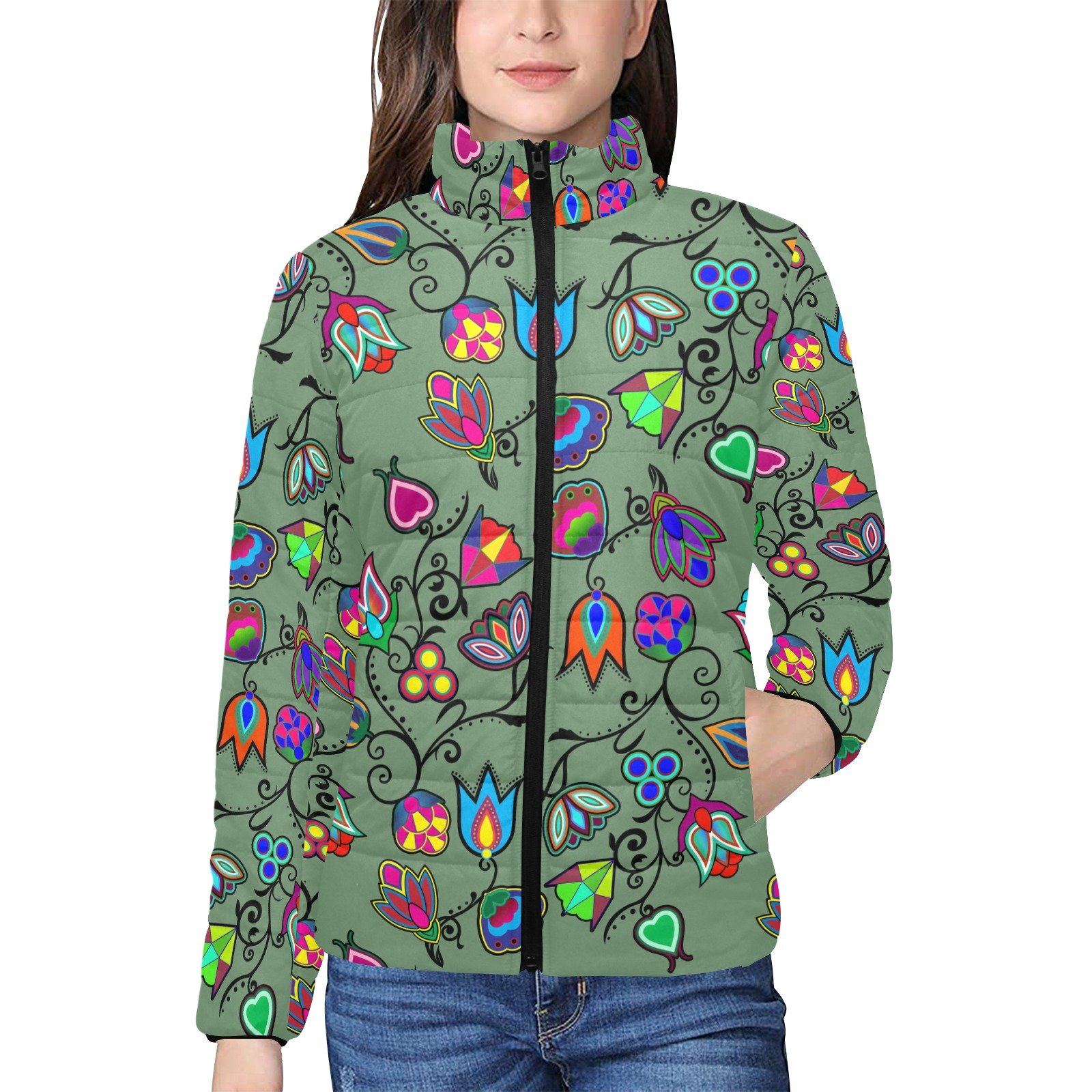 Indigenous Paisley Dark Sea Women's Stand Collar Padded Jacket (Model H41) jacket e-joyer