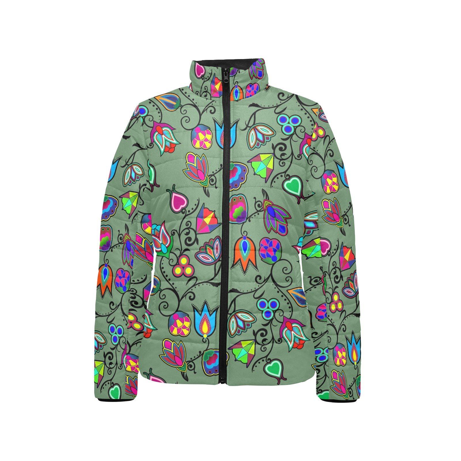Indigenous Paisley Dark Sea Women's Stand Collar Padded Jacket (Model H41) jacket e-joyer
