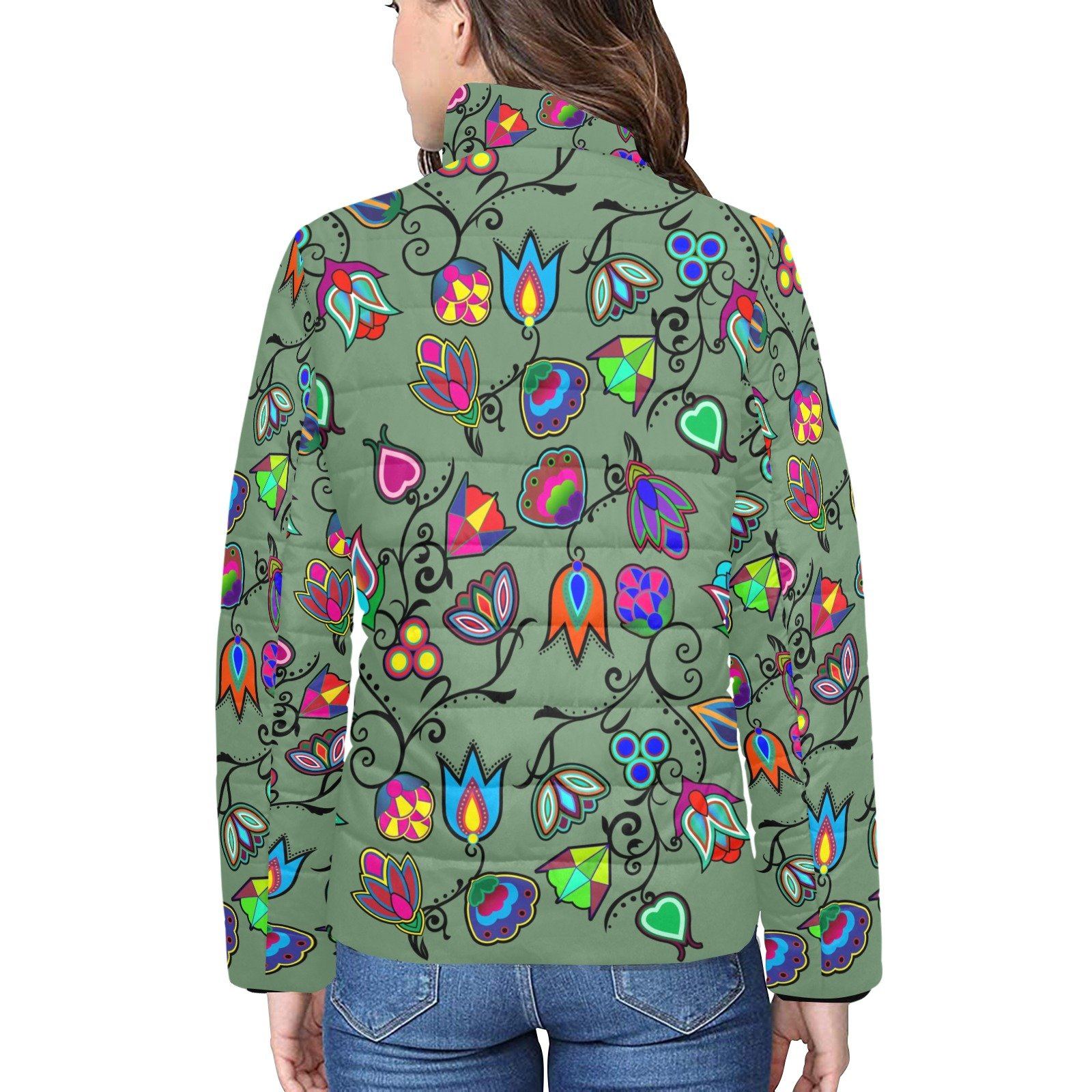 Indigenous Paisley Dark Sea Women's Stand Collar Padded Jacket (Model H41) jacket e-joyer