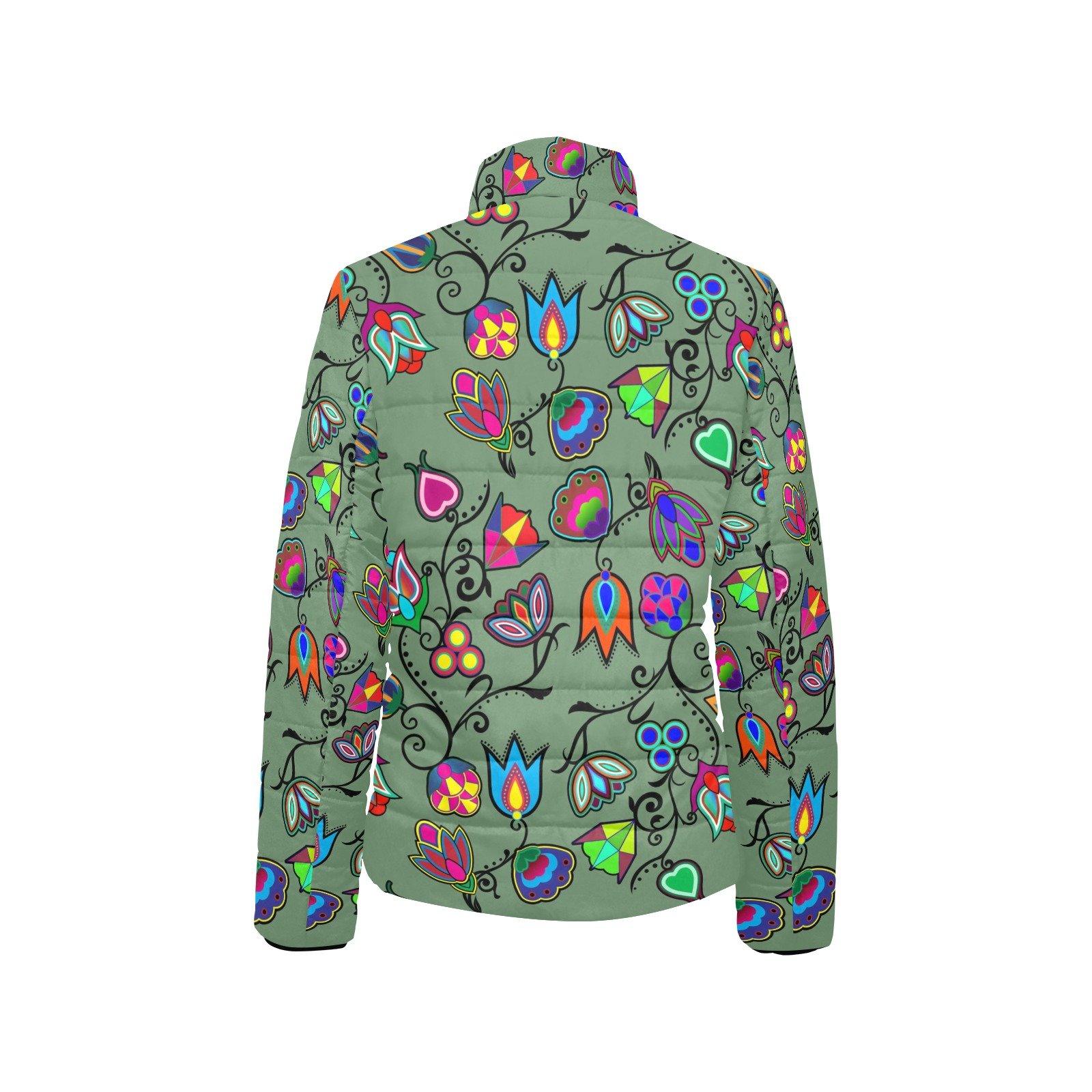 Indigenous Paisley Dark Sea Women's Stand Collar Padded Jacket (Model H41) jacket e-joyer