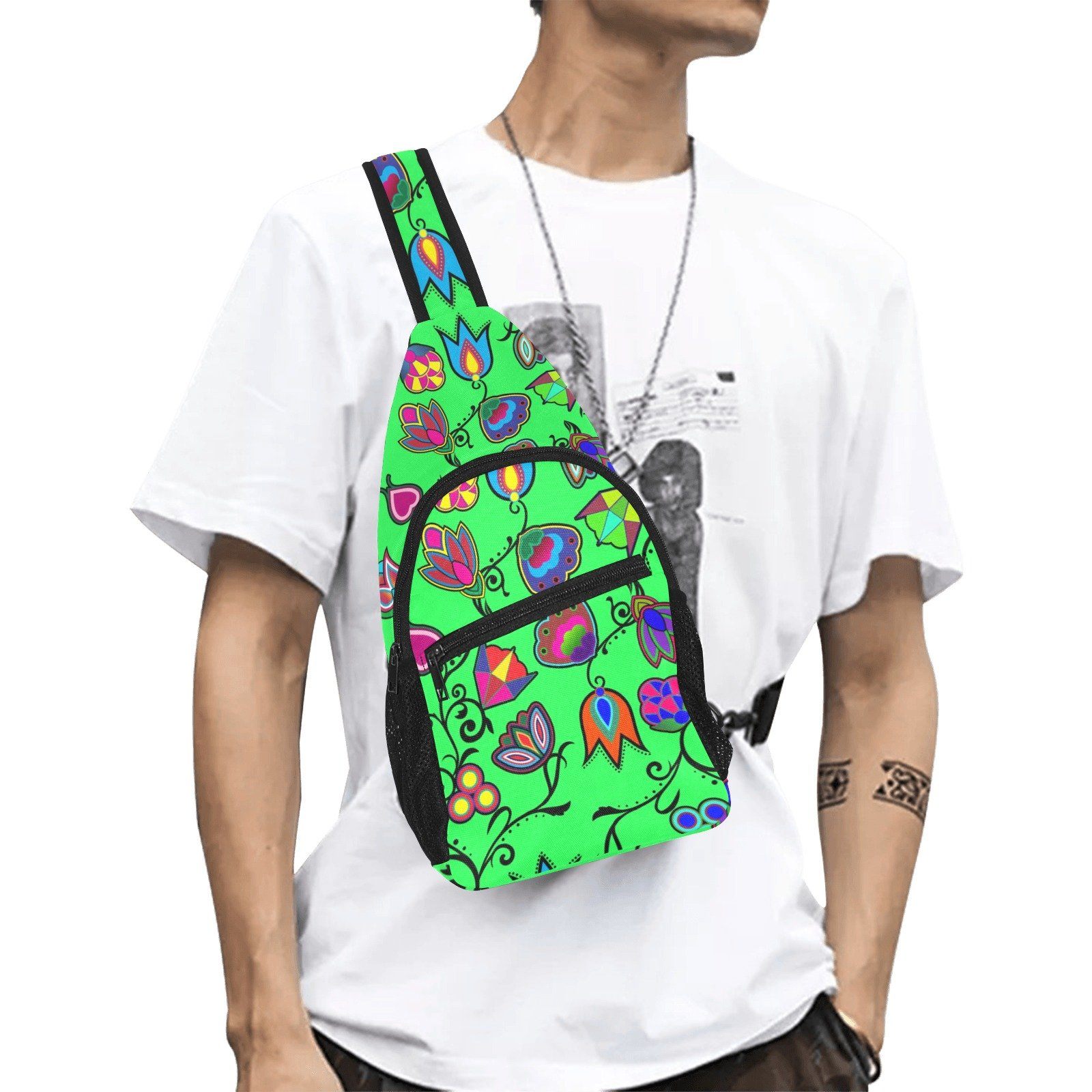 Indigenous Paisley Green All Over Print Chest Bag (Model 1719) All Over Print Chest Bag (1719) e-joyer