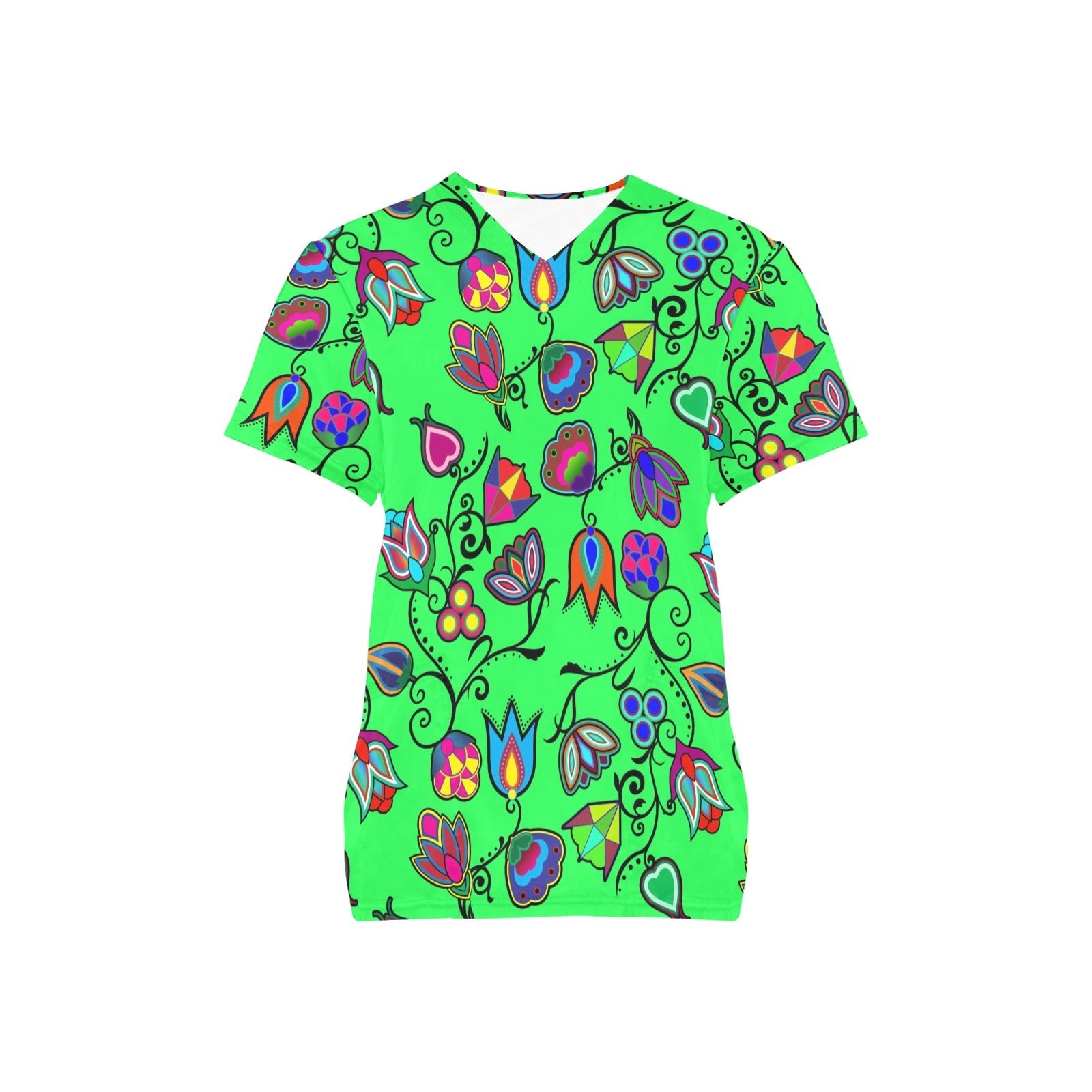 Indigenous Paisley Green All Over Print Scrub Top Scrub Top e-joyer