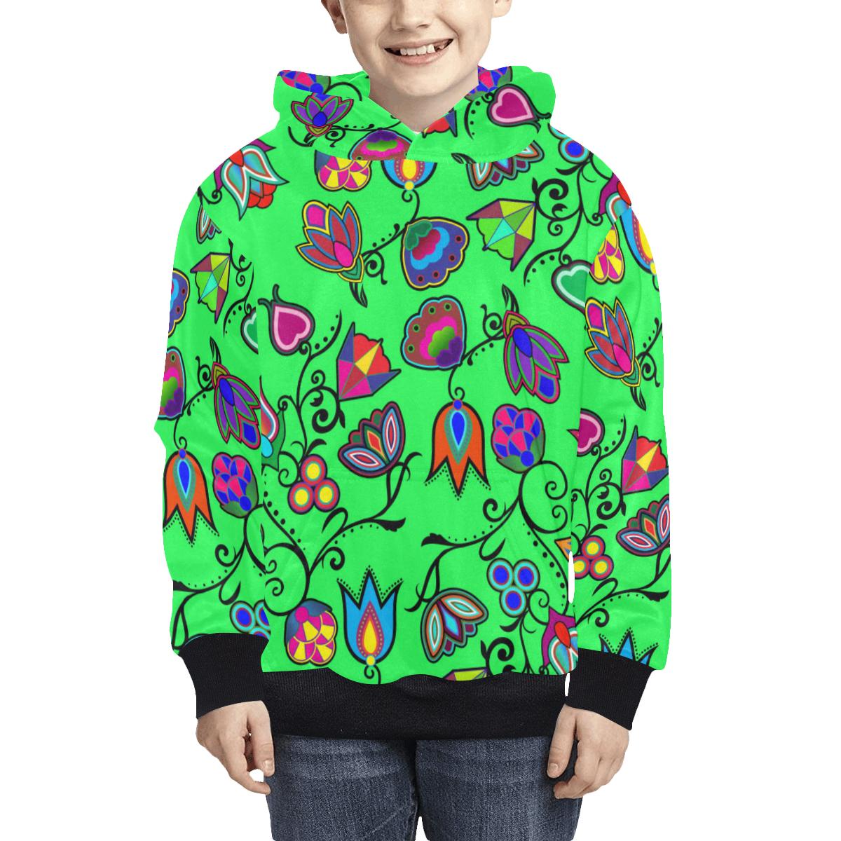 Indigenous Paisley Green Kids' All Over Print Hoodie (Model H38) Kids' AOP Hoodie (H38) e-joyer