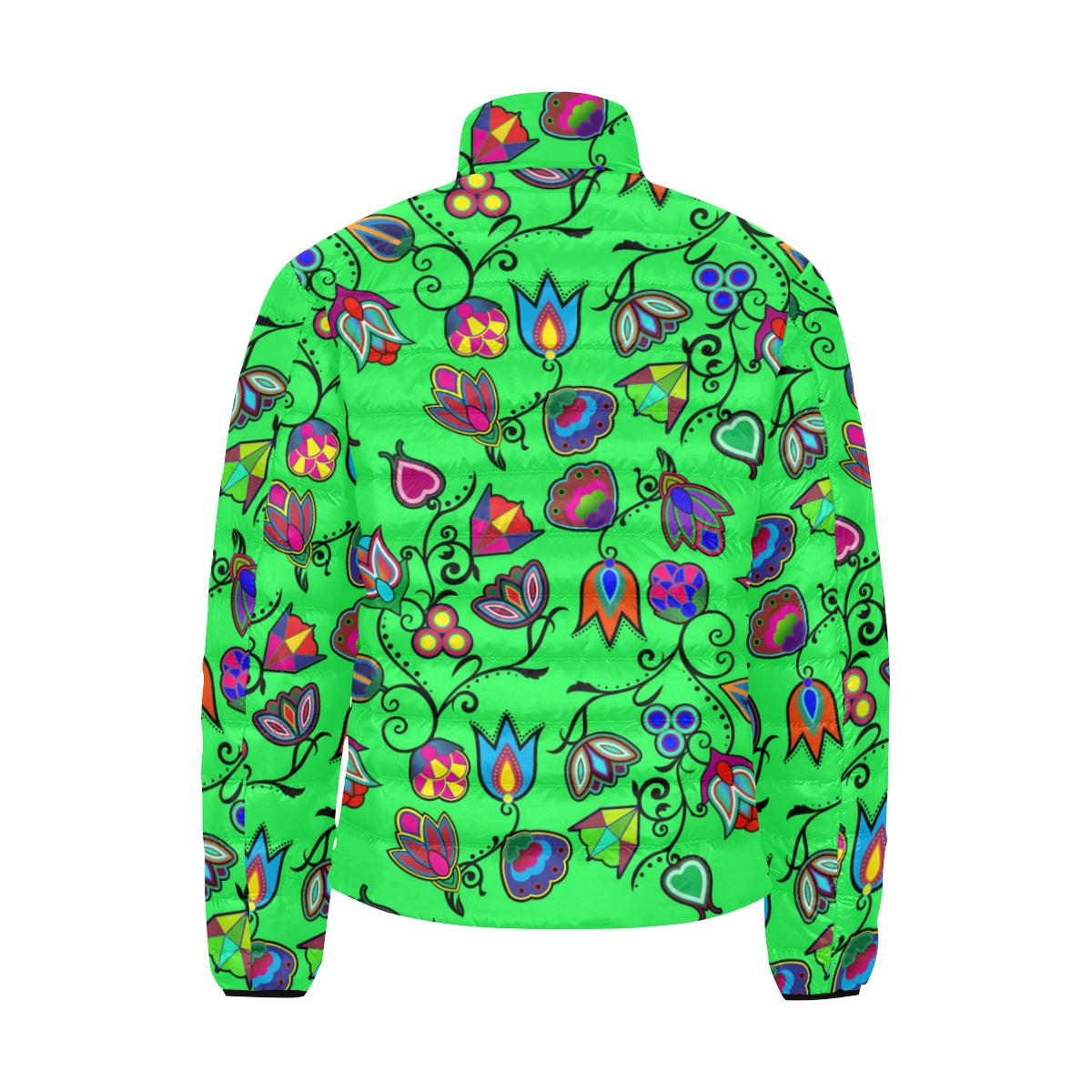 Indigenous Paisley - Green Men's Stand Collar Padded Jacket (Model H41) Men's Stand Collar Padded Jacket (H41) e-joyer