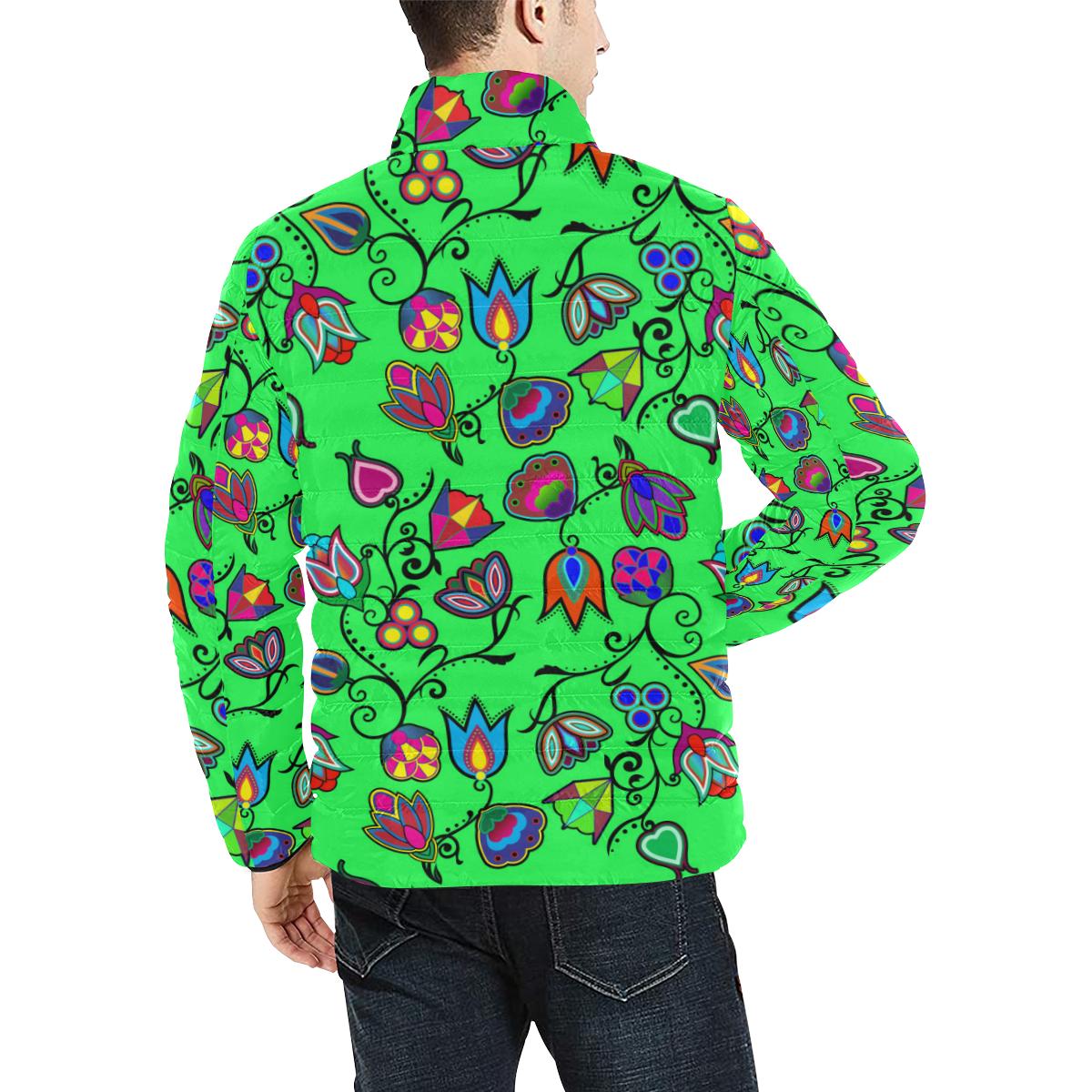 Indigenous Paisley - Green Men's Stand Collar Padded Jacket (Model H41) Men's Stand Collar Padded Jacket (H41) e-joyer