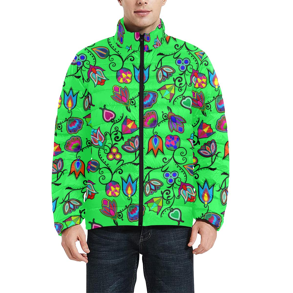 Indigenous Paisley - Green Men's Stand Collar Padded Jacket (Model H41) Men's Stand Collar Padded Jacket (H41) e-joyer