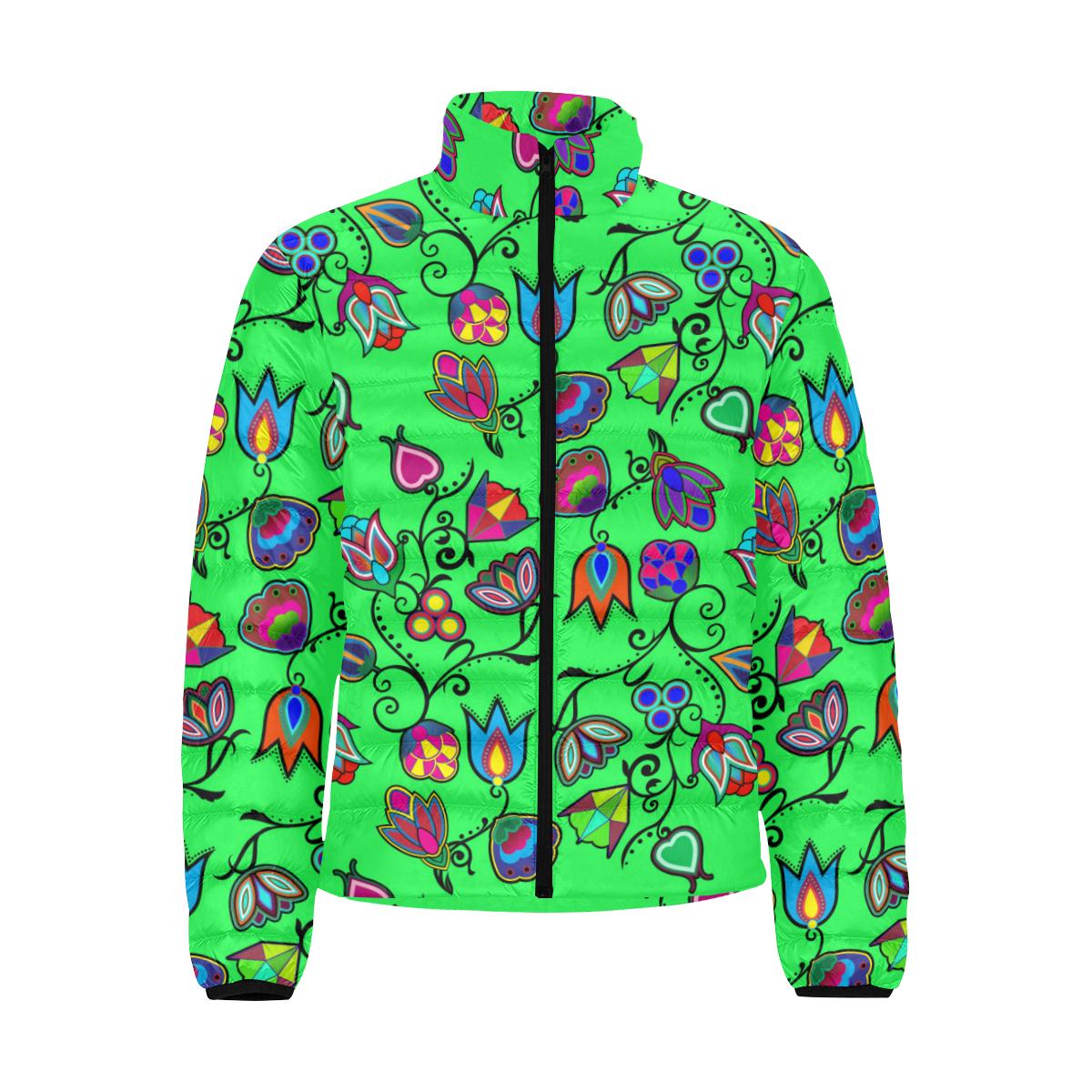 Indigenous Paisley - Green Men's Stand Collar Padded Jacket (Model H41) Men's Stand Collar Padded Jacket (H41) e-joyer