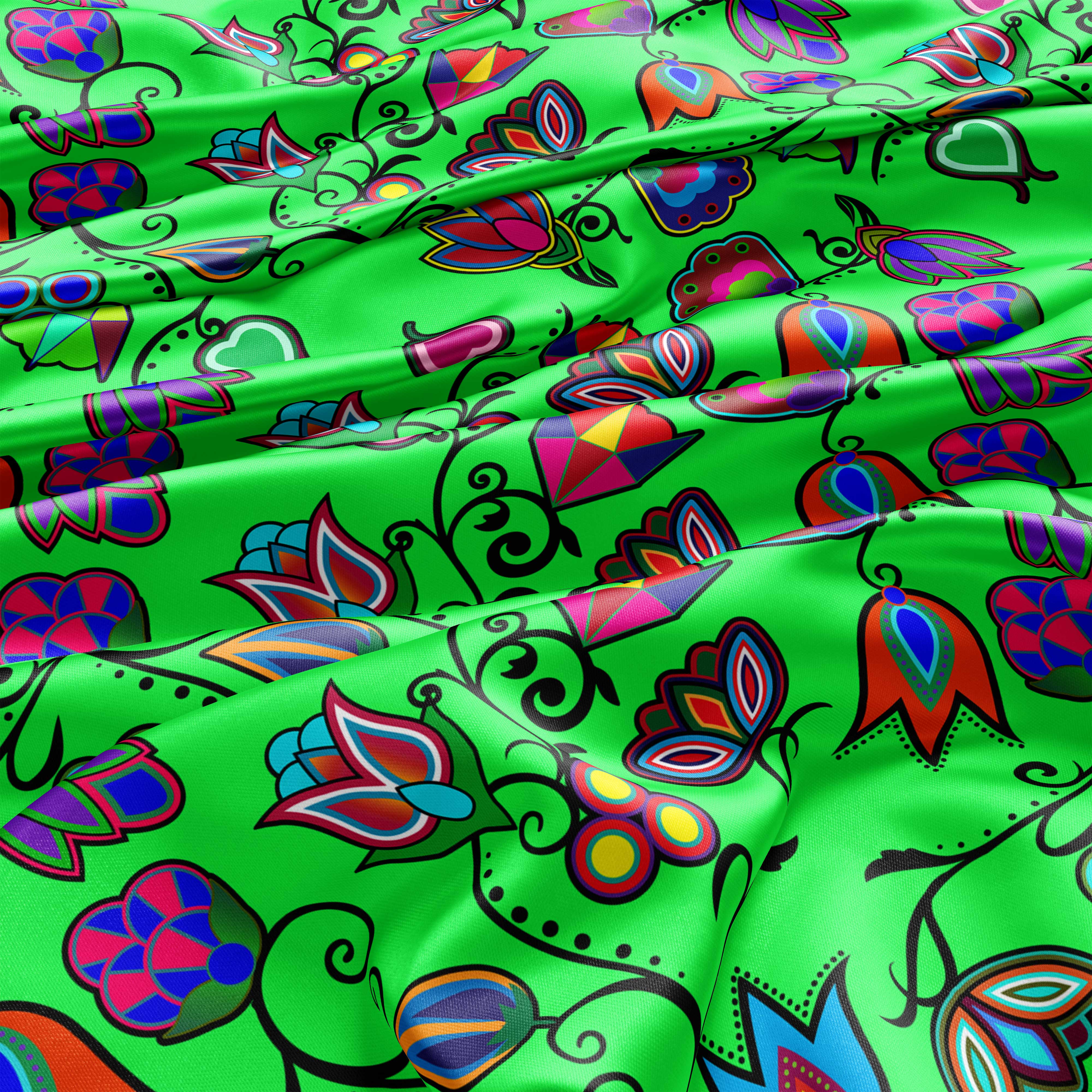 Indigenous Paisley - Green Satin Fabric 49DzineStore