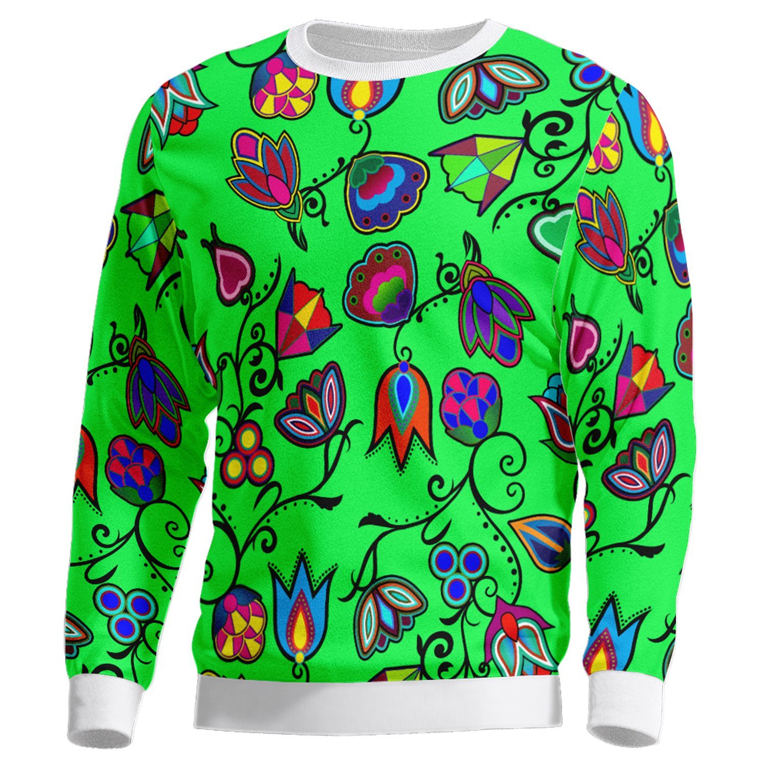 Indigenous Paisley Green Unisex Crewneck Long Sleeve Top 49 Dzine