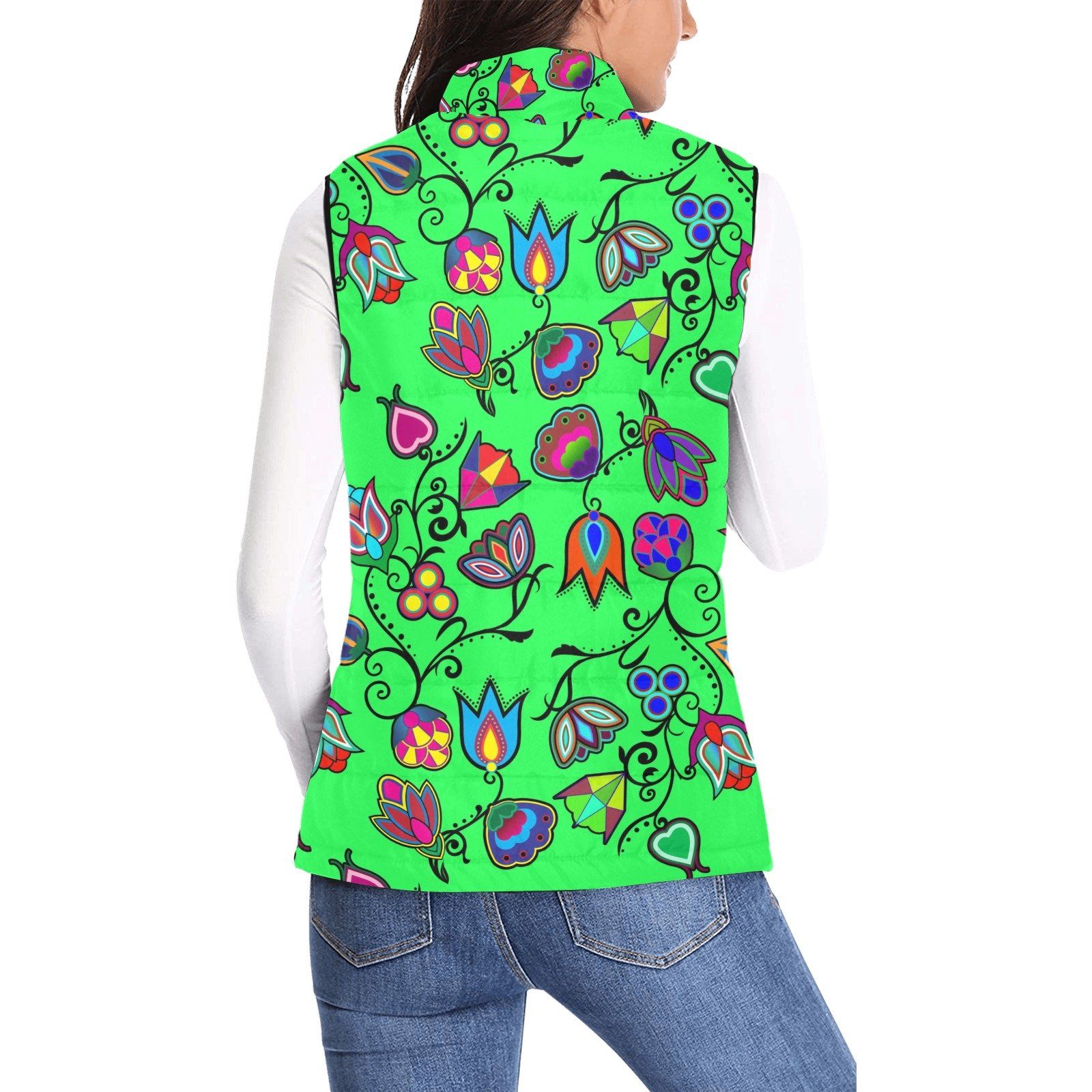 Indigenous Paisley Green Women's Padded Vest Jacket (Model H44) Women's Padded Vest Jacket (H44) e-joyer