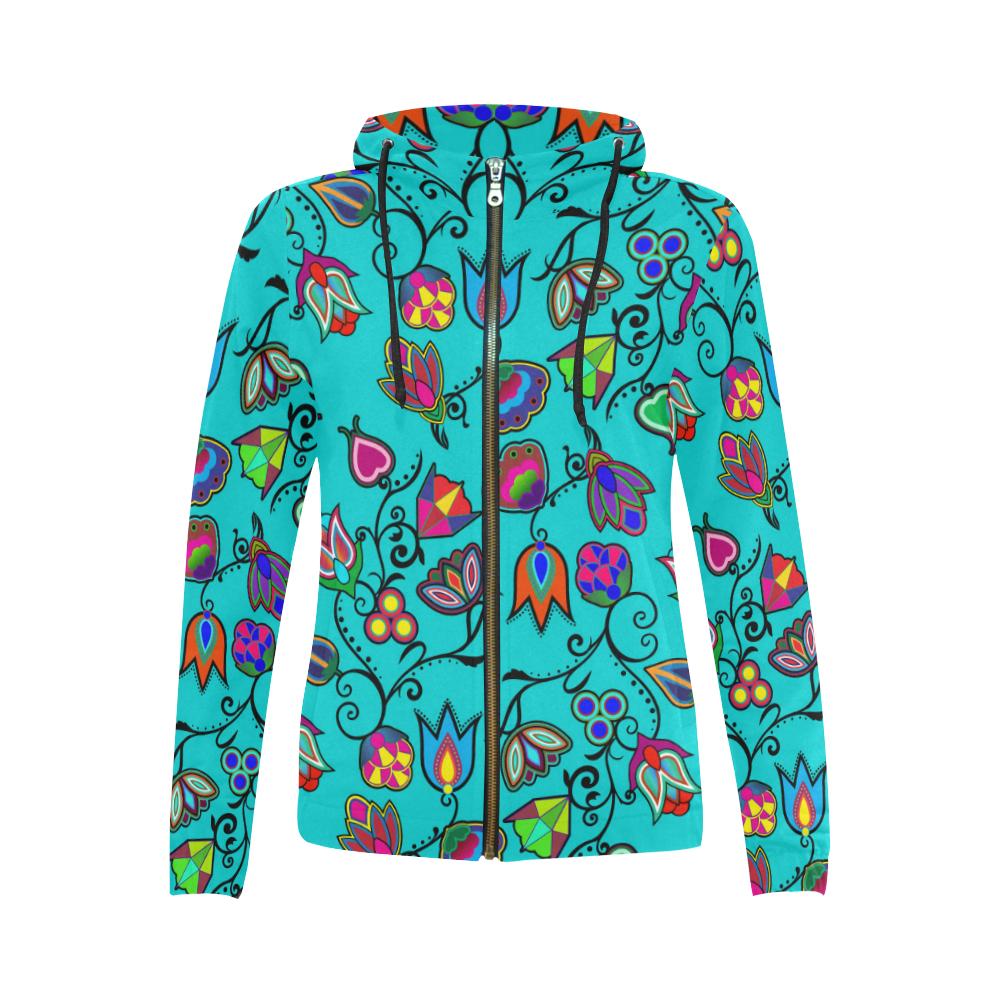 Indigenous Paisley - Sky All Over Print Full Zip Hoodie for Women (Model H14) All Over Print Full Zip Hoodie for Women (H14) e-joyer